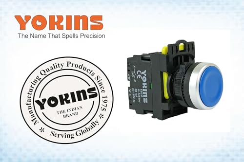 Image of Yokins Push Button, EB2M-A-10-B, 22mm Blue color with spring return with 1NO (copper & silver contacts)