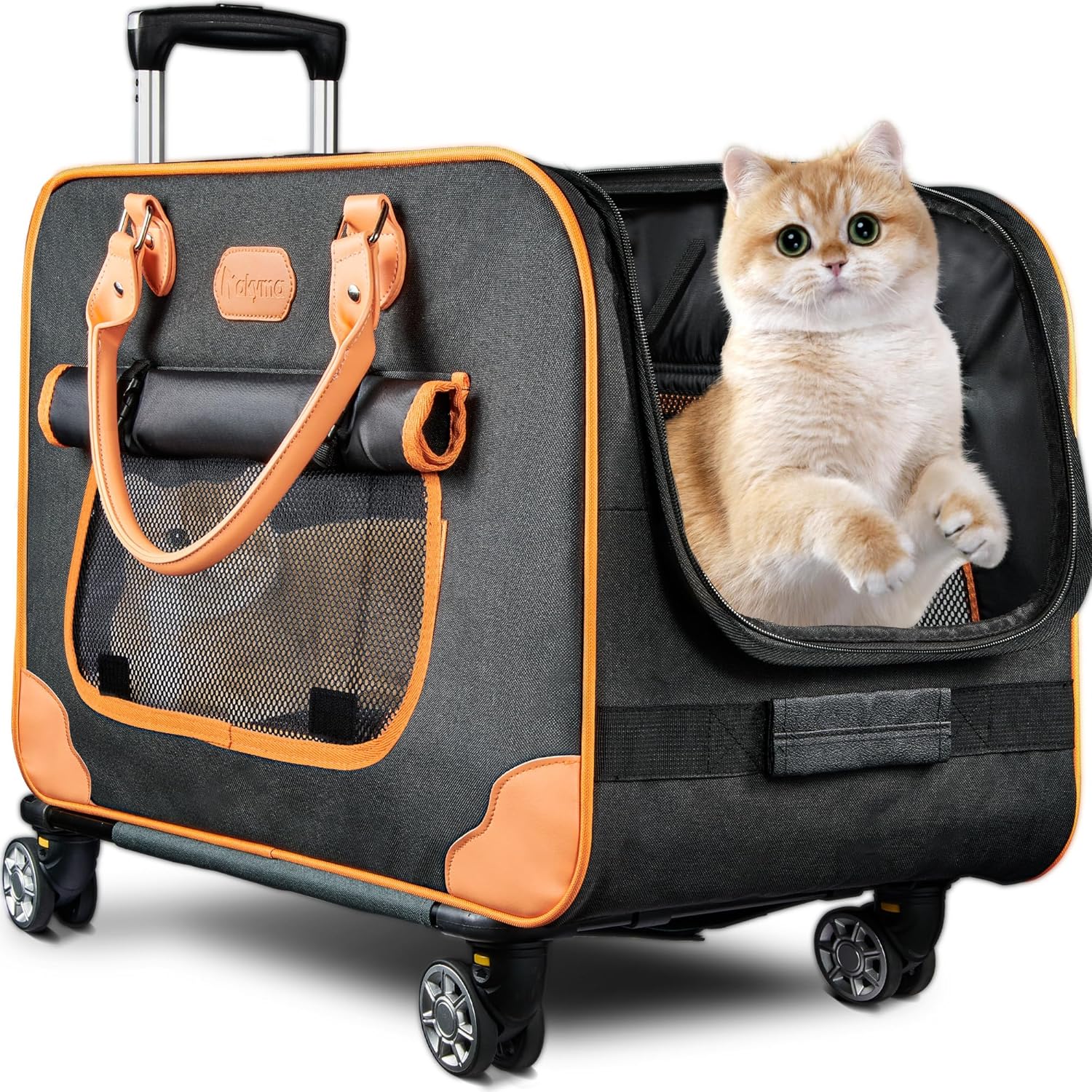 Pet Carrier with WheelsCat Carrier with Wheels, Rolling Pet Carrier with Wheels for Large Cats