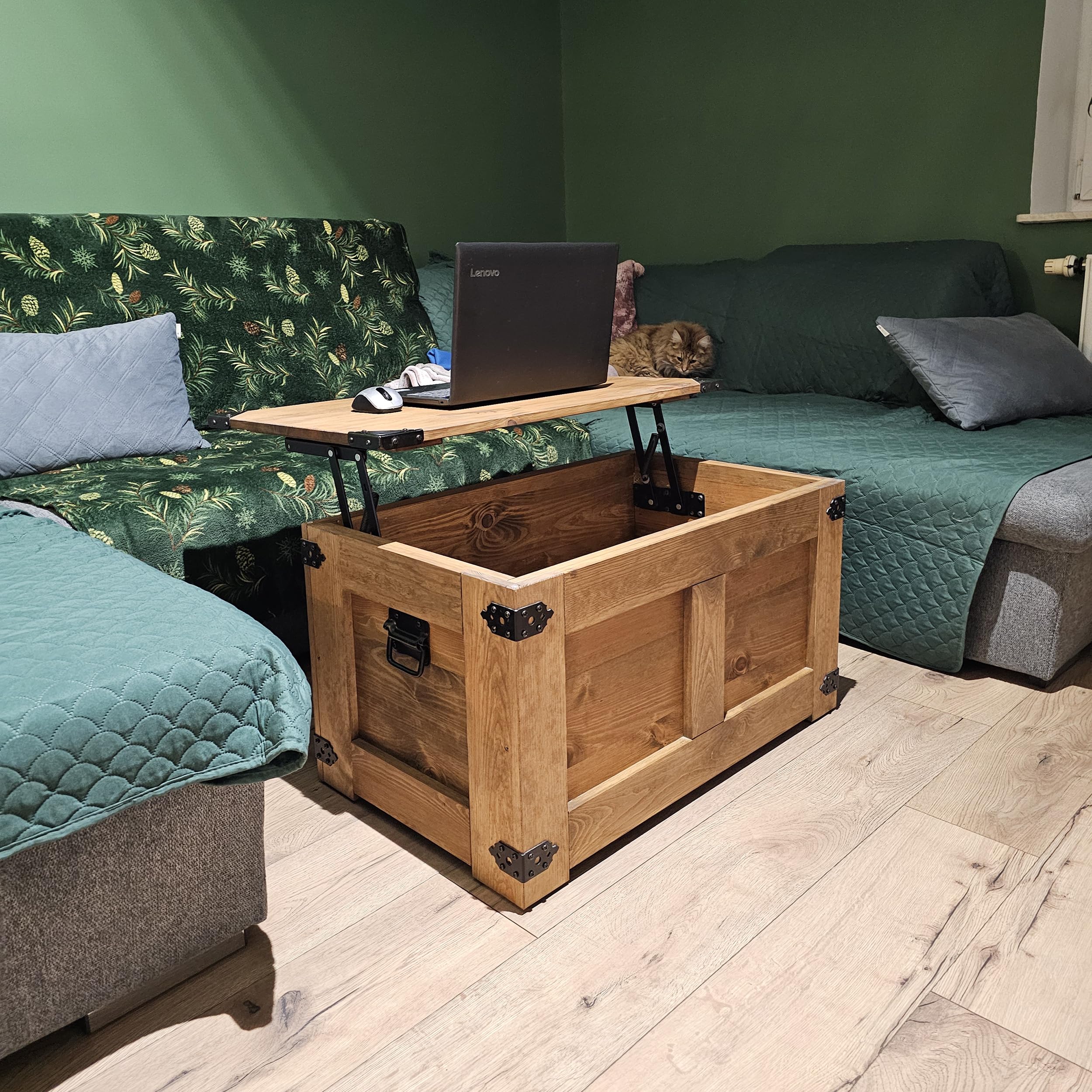 CREATIVE COOPER Table basse, boîte en bois, coffre au trésor, boîte de rangement, table de rangement, table basse, 77 x 49 x 45 cm, fabriquée à la main, huile de bois écologique, marron