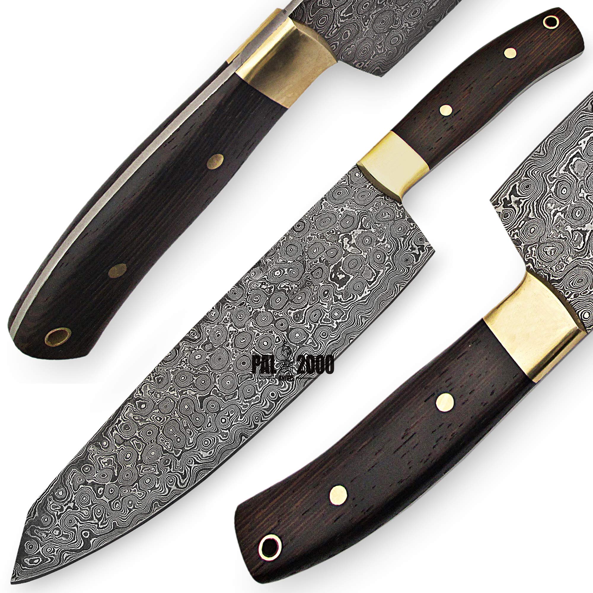 PAL 2000 KNIVES Cuchillo de Mano a Medida - Chef - Damasco Acero - Cuchillos de Cocina - Cuchillo Con Funda de Cuero (9856)