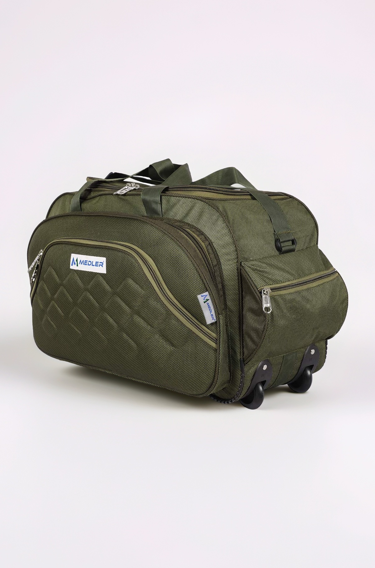 M MEDLER Duffle_PRO Nylon 55 litres Waterproof Strolley Duffle Bag- 2 Wheels - Luggage Bag - (Green)