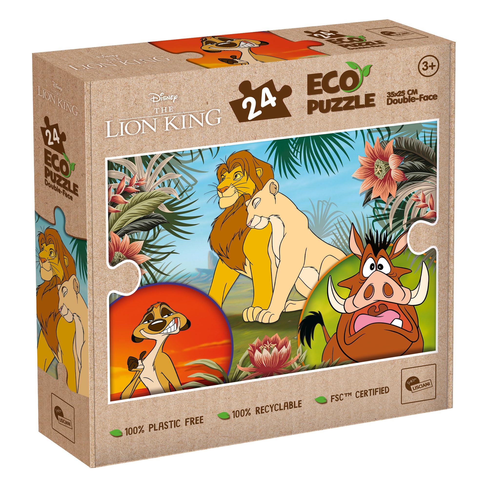 Lisciani - DISNEY LE ROI LION Puzzle - 24 Piece Double Sided Puzzle for Children from 3 years - Colouring Back - Format 25x35-100% Recyclable - Educational Game - Birthday Gift Idea - Lion King