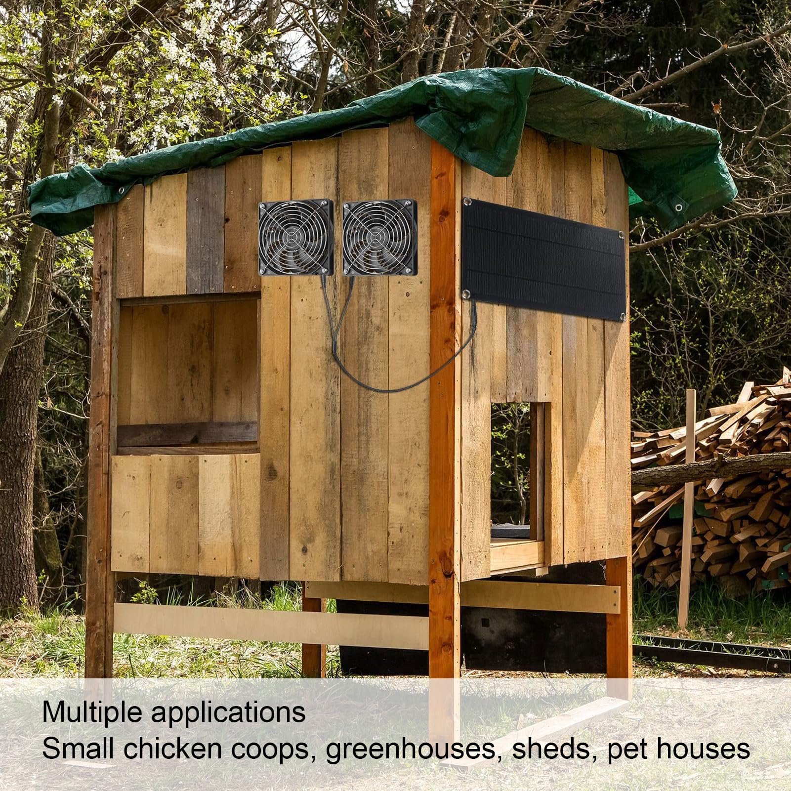 Ventilatore di ventilazione a energia solare | 10 W 200 CFM per pollaio/serra/casetta per animali domestici | Kit ventole doppio ventilatore antivento a tenuta di pioggia