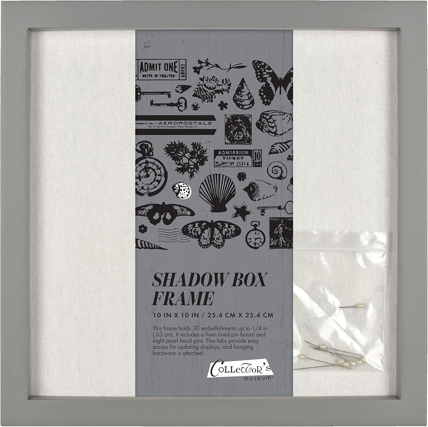 MCS Gray Linen Lined Shadow Box Frame 8x10 Inch - Wall Hanging Display Case for Mementos & Heirlooms