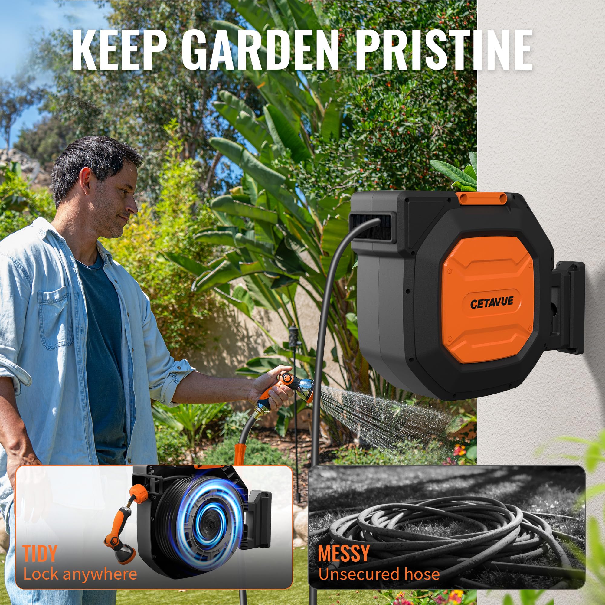 Retractable Garden Hose Reel - 100ft, Wall Mount -2