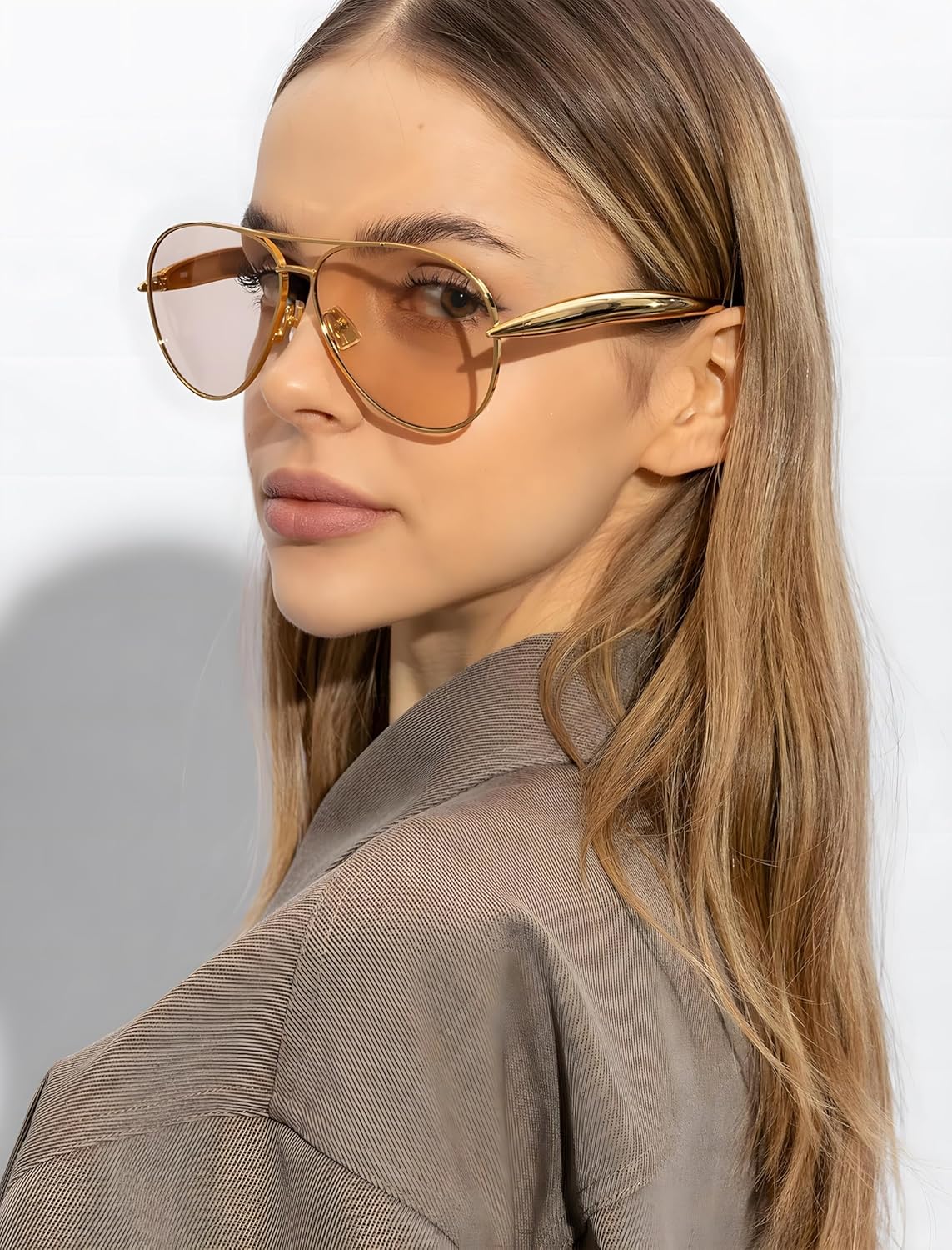 Gold Trendy Aviator Sunglasses for Women Men, Retro 2025 Metal 70s Oversized Sun Glasses - Image 3