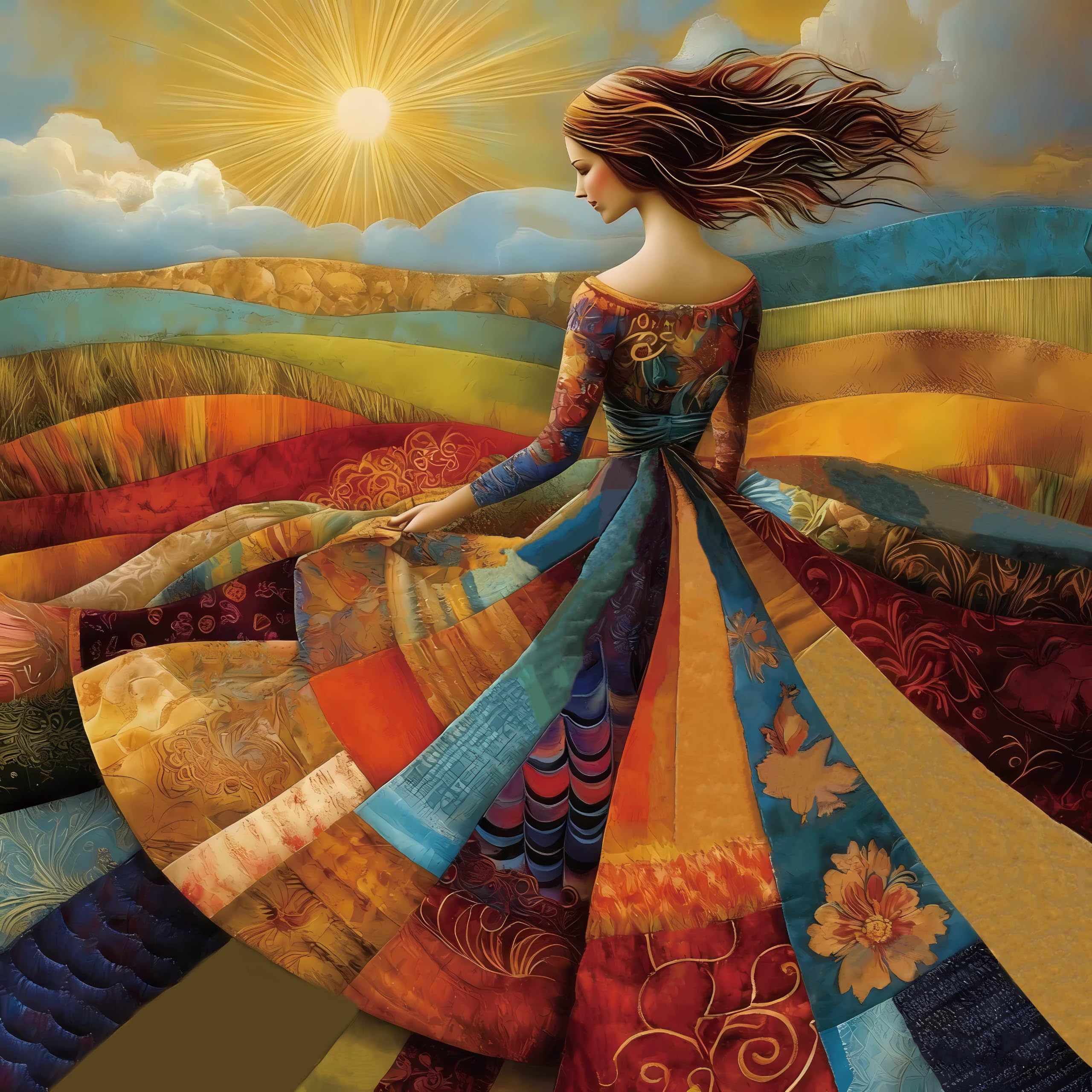 Puzzle for Adults 1000 Pieces, Sunlit Patchwork Lady Jigsaw Puzzle | Bohemia Art Jigsaw Puzzle, Storage Bag Included, Wall Decor, 23.85" x 23.85"