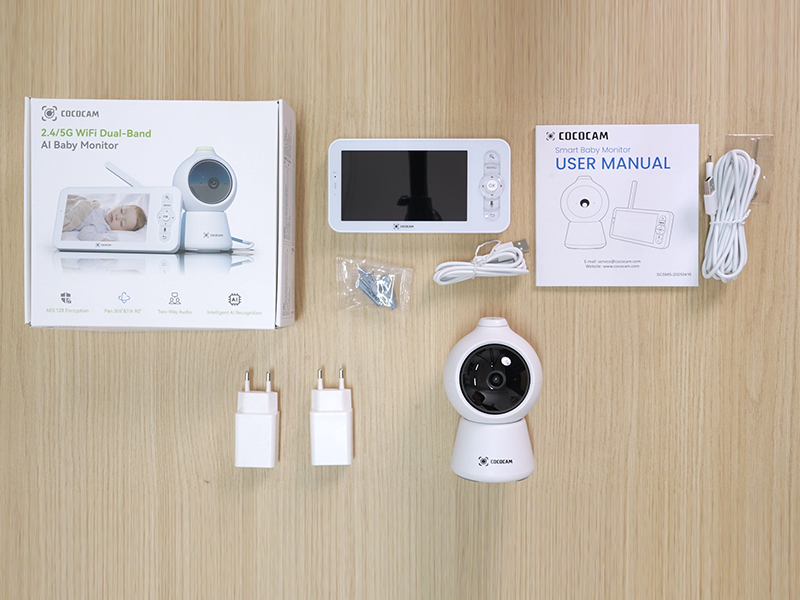 COCOCAM 2K 4MP AI 5 babyfoon met camera 2.4G/5GHZ wifi, gezichtsbedekking/ buikdetectie, slim tijdalbum, AI-detectie, automatisch volgen, huil-/geluidsdetectie, IR-nachtzicht, AES-encryptie