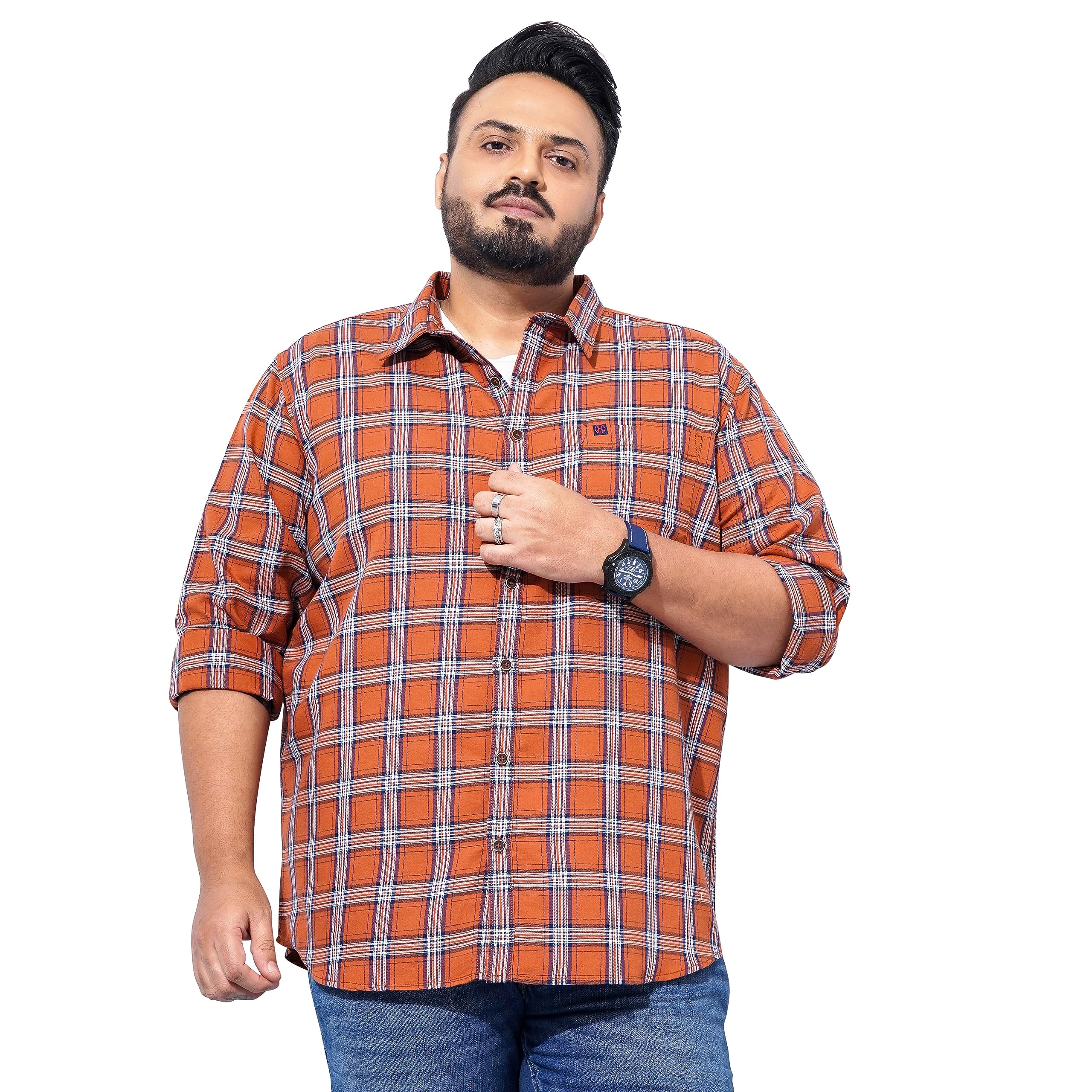 hardsoda by The Indian Garage Co Men Plus Size Regular Fit Checkered Cutaway Collar Full Sleeves Casual Shirt-picture-34