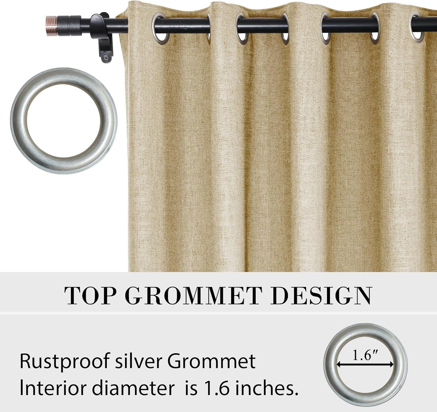 Macochico Extra Wide Flax Curtains96 Inch Lenght Grommet Linen Blend Curtain Panels Light Flitering Window Treatment Curtains for Sliding Glass Door Hallway,Light Khaki,120W x 96L,1 Panel