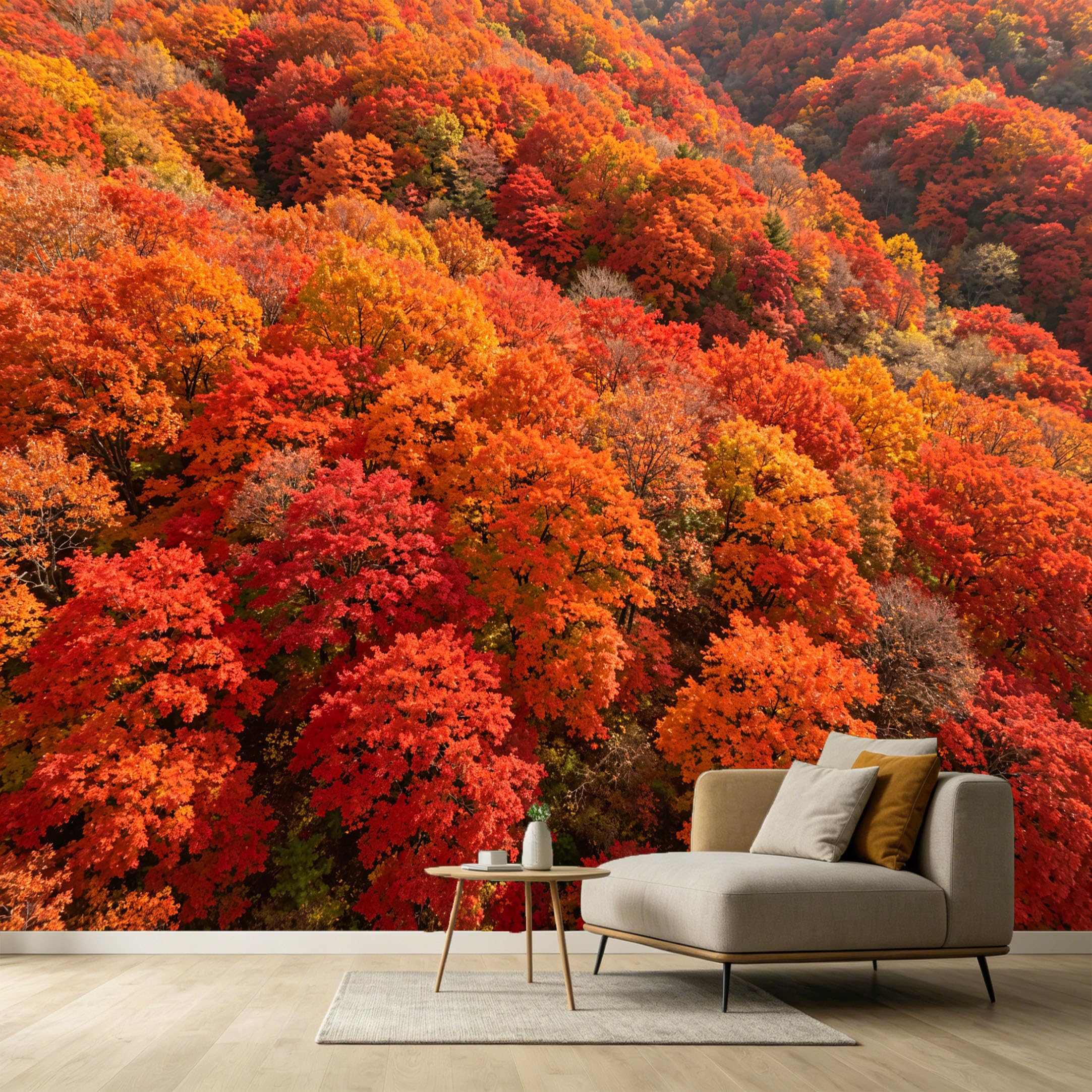 Custom Size Wall Murals Autumn Forest Landscape Vibrant Maple Trees Nature View SelfAdhesive Wall Fabric Removable Large Wallpaper for Photo Living Room