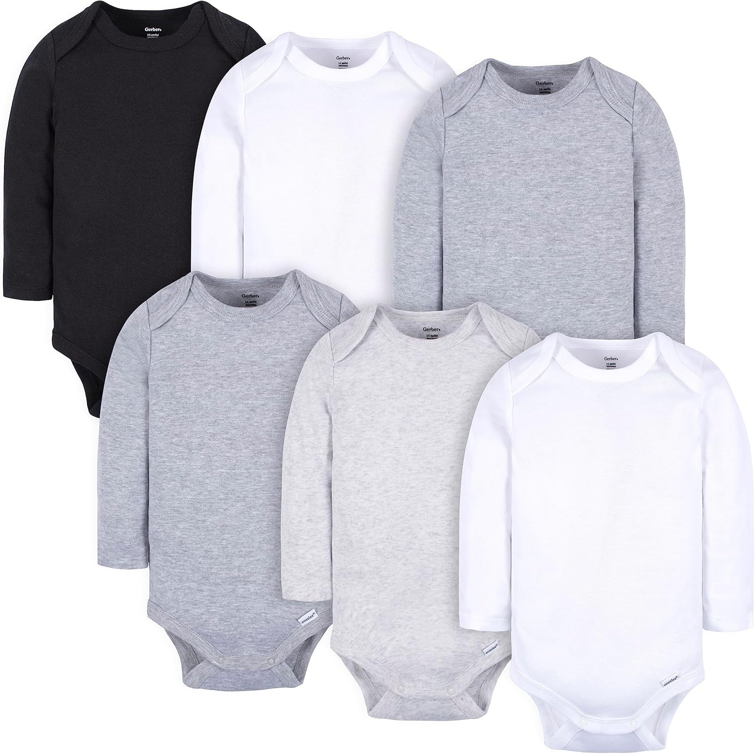 Gerber Unisex Baby 6 Pack Long-sleeve Onesies Bodysuit OEKO-TEX STANDARD 100