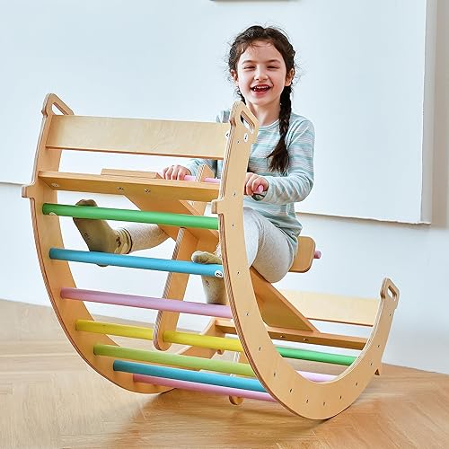Miniatura 7 de Avenlur Bailis Ultimate 3-en-1 Juego de Juego para Niños - Tira y Afloja, Arco de Escalada y Balancín - Juguetes de Escalada Waldorf y Montessori
