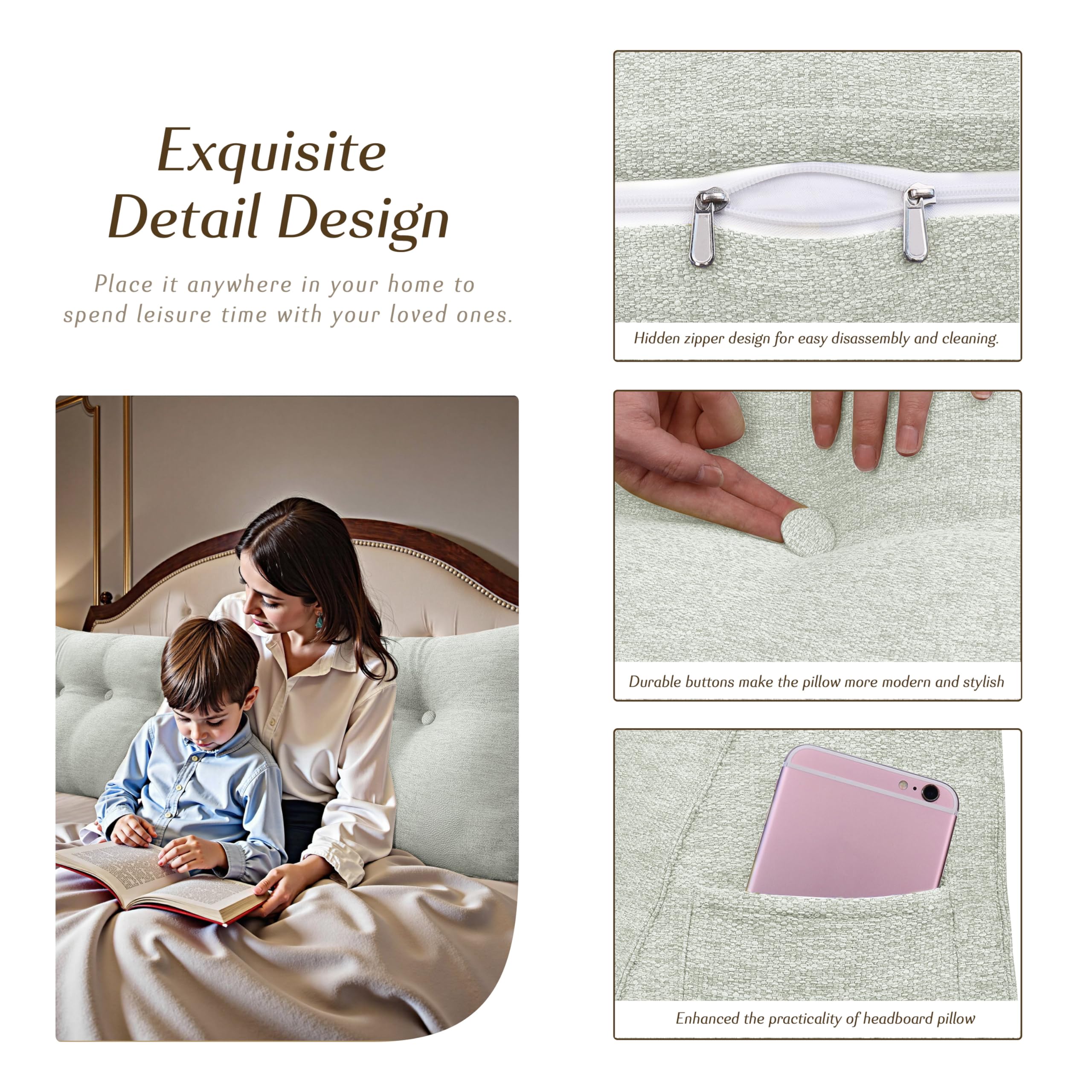 Coussin de Lecture – Coussin Canapé Triangulaire avec Housse Amovible, Support de Dossier et de Dos, Idéal pour Lit et Salon, Confort Doux, 140 cm, Blanc