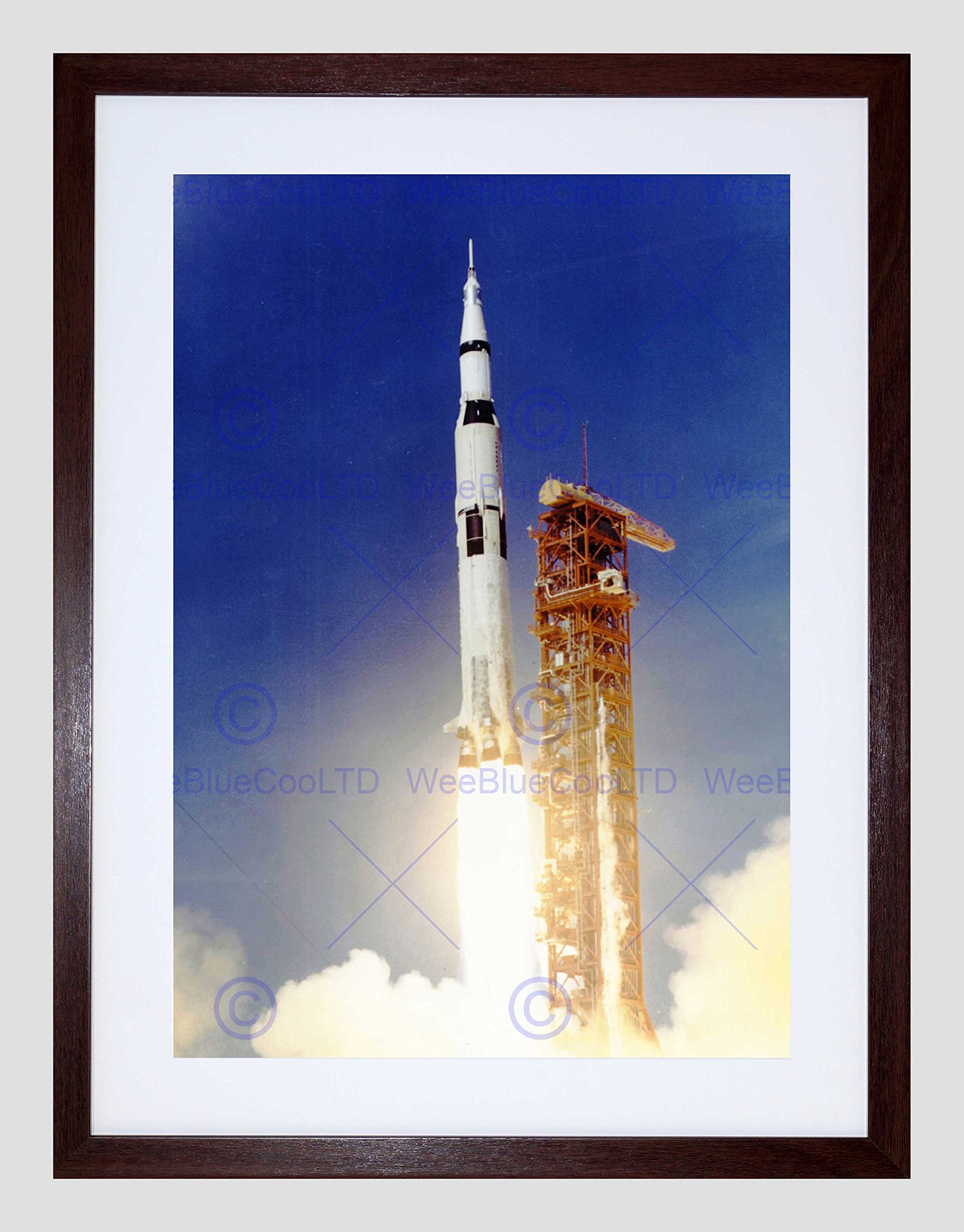 Wee Blue Coo Space Apollo 11 Launch Saturn V Rocket Blast Thrust Flame Cool Framed Wall Art Print
