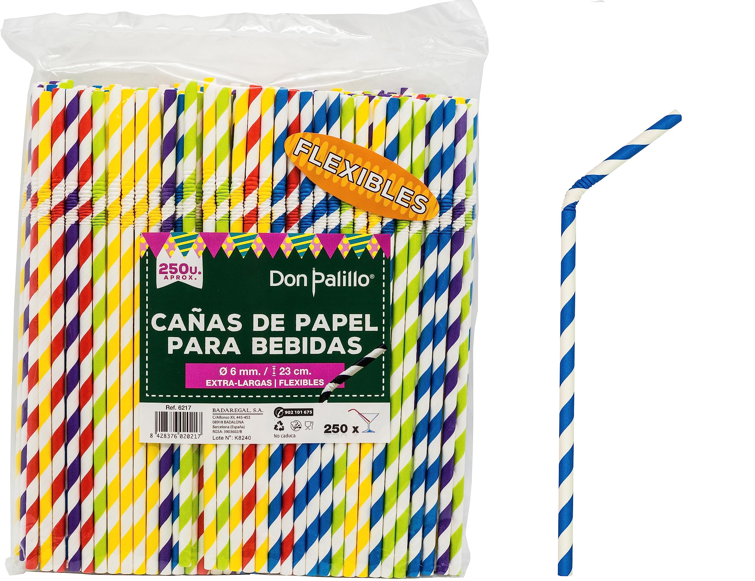 250 cannucce di carta a righe colorate assortite. 23 cms.100% biodegradabili e compostabili. Cannucce per feste, compleanni e celebrazioni (1)