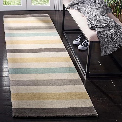 Miniatura 3 de Martha Stewart Collection by SAFAVIEH MSR4565B - Alfombra de lana hecha a mano con rayas de circo de 8 x 10 pies