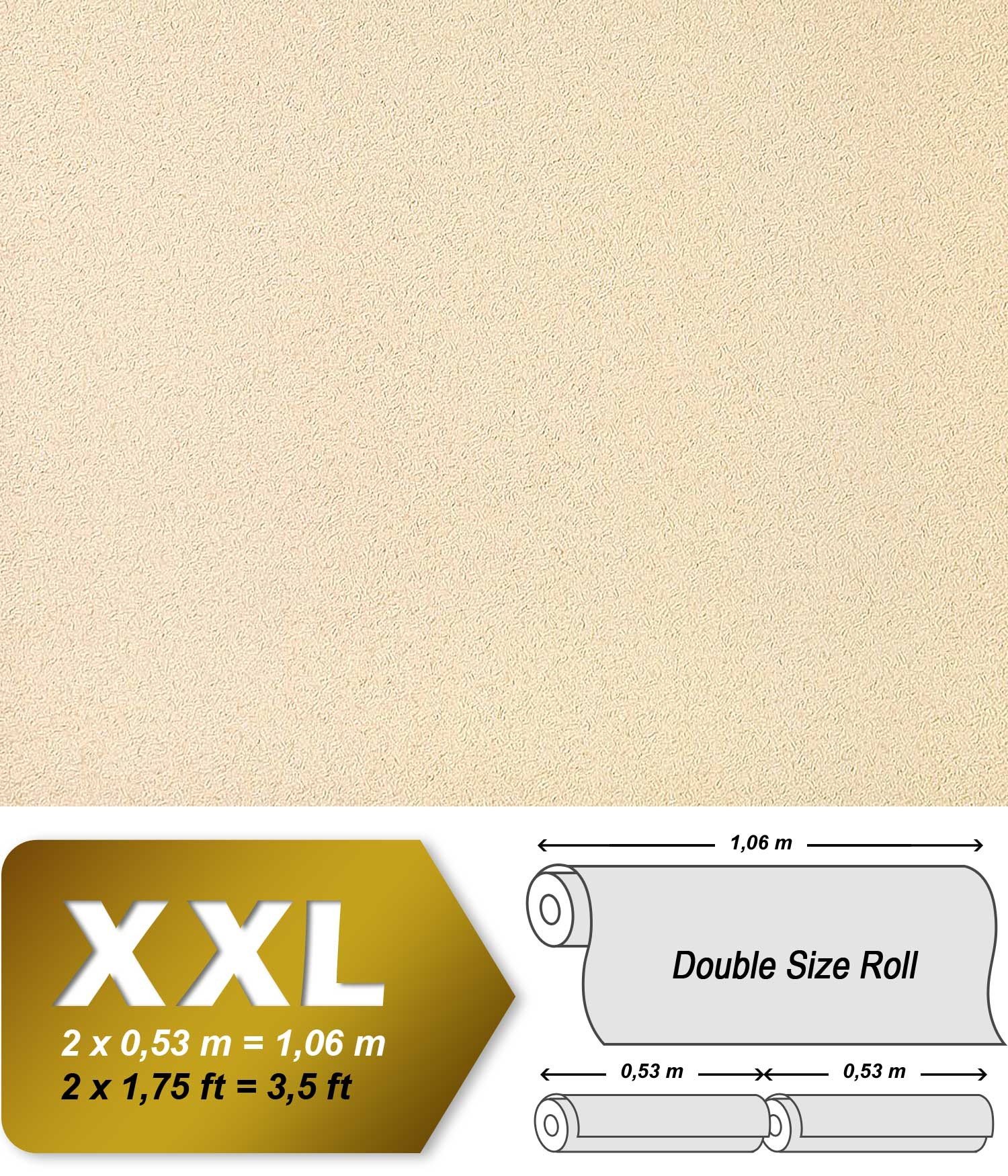 EDEM Uni Tapete Vliestapete 917-21 Tapete in XXL Hochwertige geprägte Struktur creme-beige perlmutt-weiß 10,65 qm