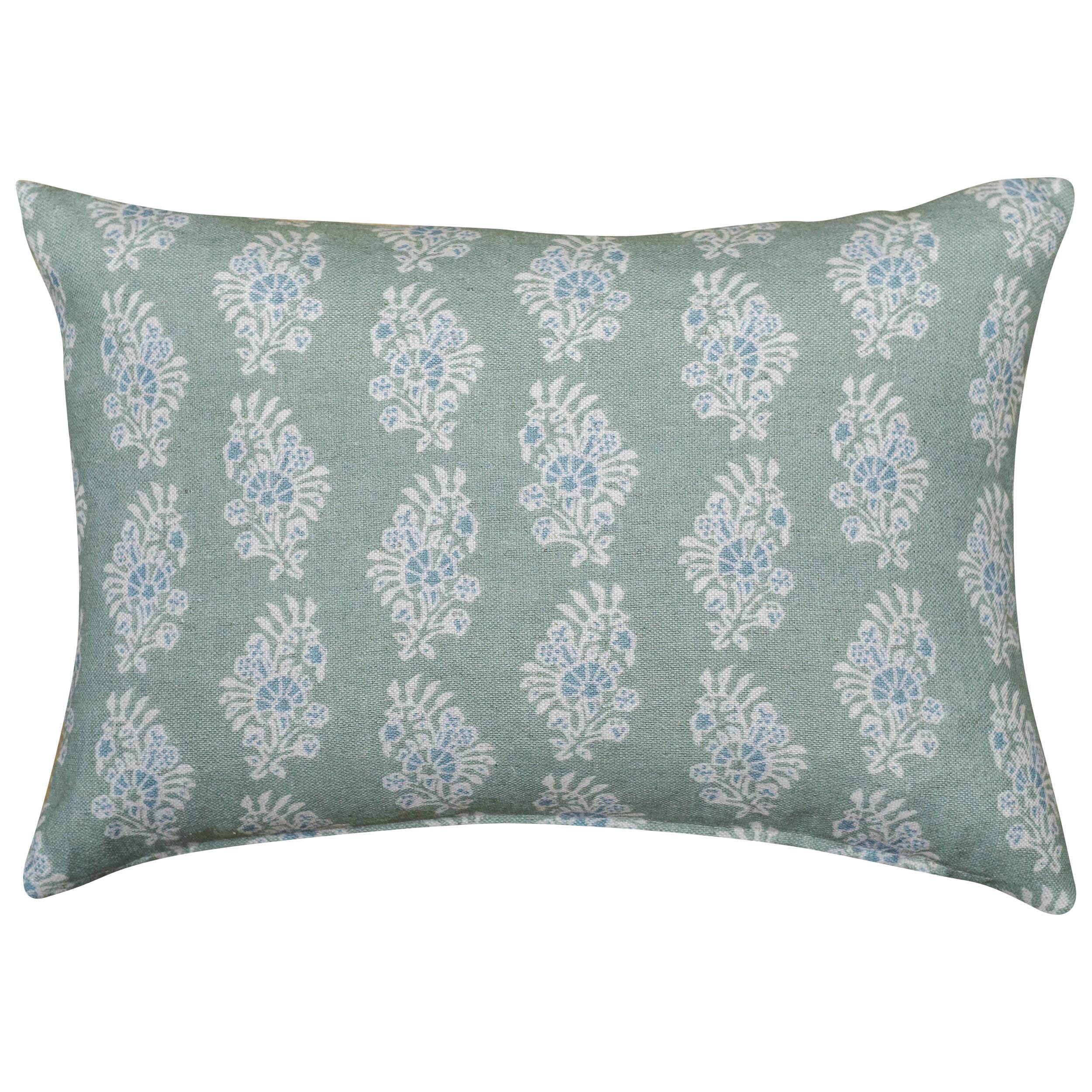 Linen Loft Duck Egg Blue Chatsworth Boudoir Linen-Blend Cushion Cover In Geometric Floral Paisley Design. 17X12" Rectangle Cushion Cover Only