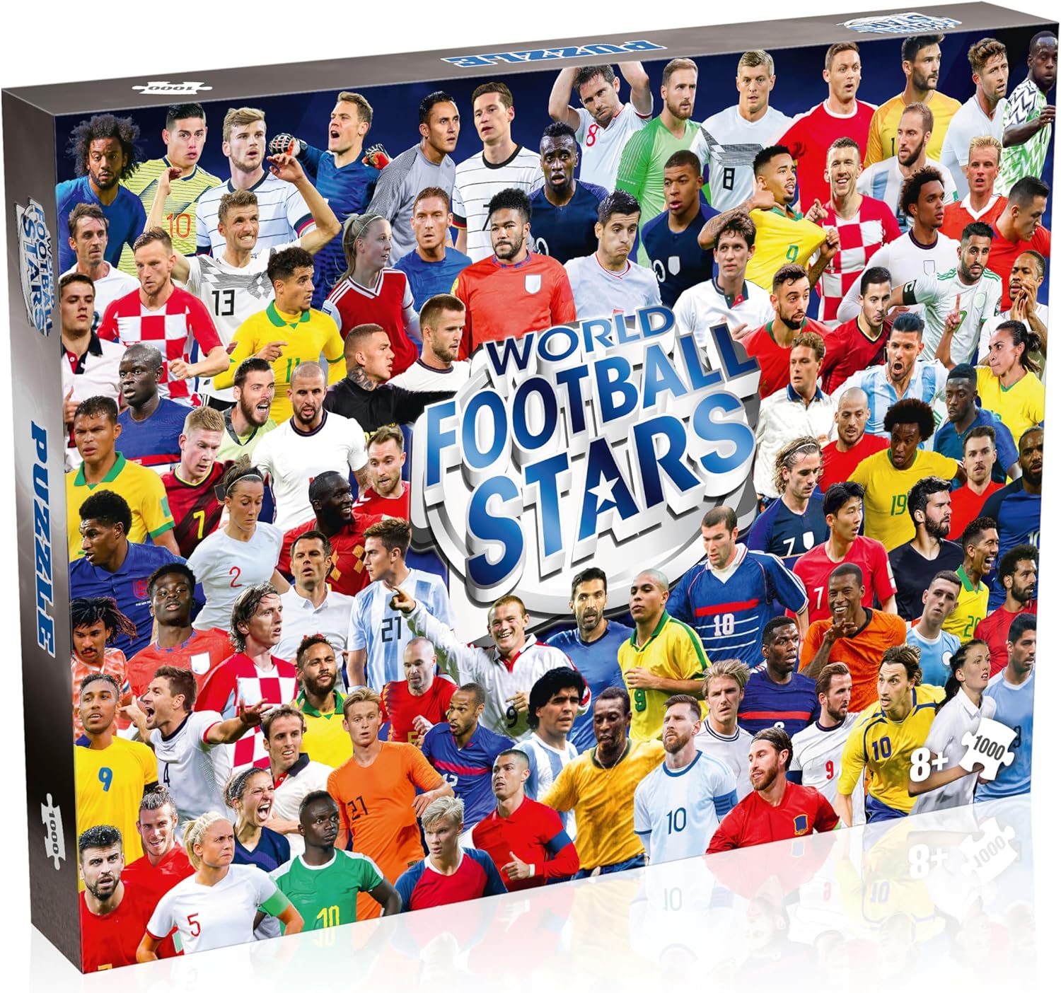 Winning Moves Games World Football Stars 1000 Piece Jigsaw Puzzle, Featuring Harry Kane, Pelé, Maradona, and More, for Ages 4 Plus