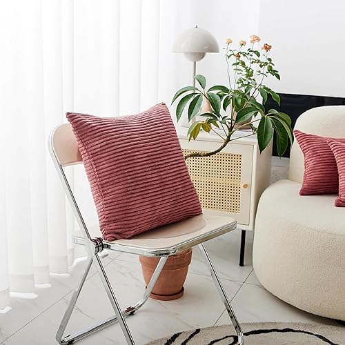 Vista 195 de Home Brilliant - Juego de 2 fundas de almohada de 24 x 24 pulgadas / 61 x 61 cm., de terciopelo de pana a rayas, cojín cuadrado decorativo, funda