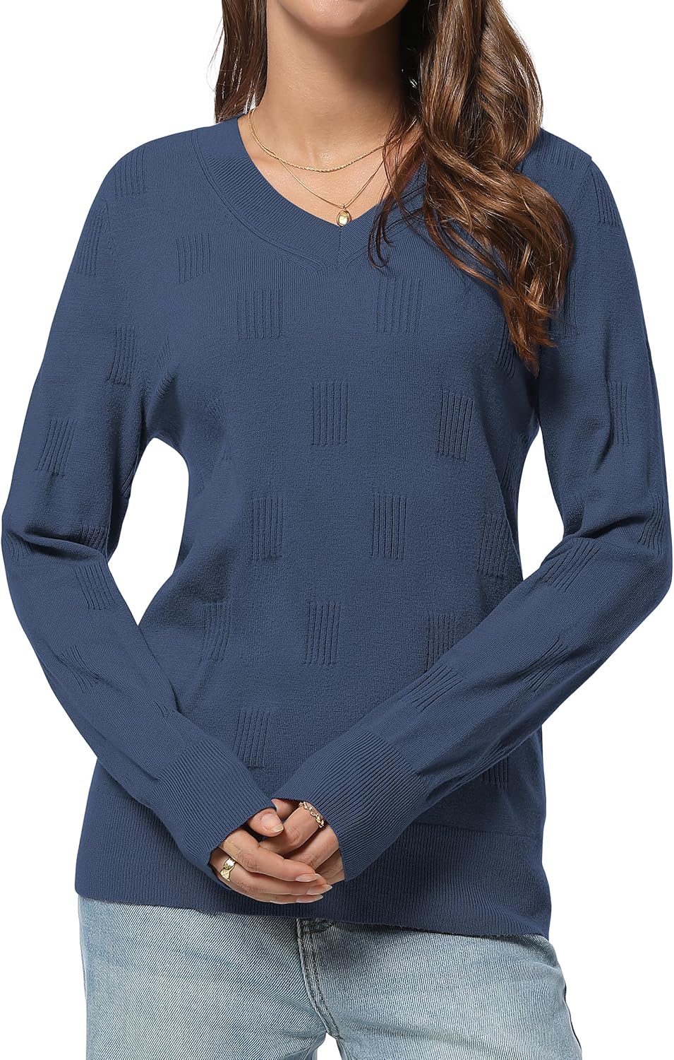 QUALFORT Women’s Lightweight V Neck Knit Sweaters Soft Long Sleeve Tops for Fall Winter 2026 - Image 5