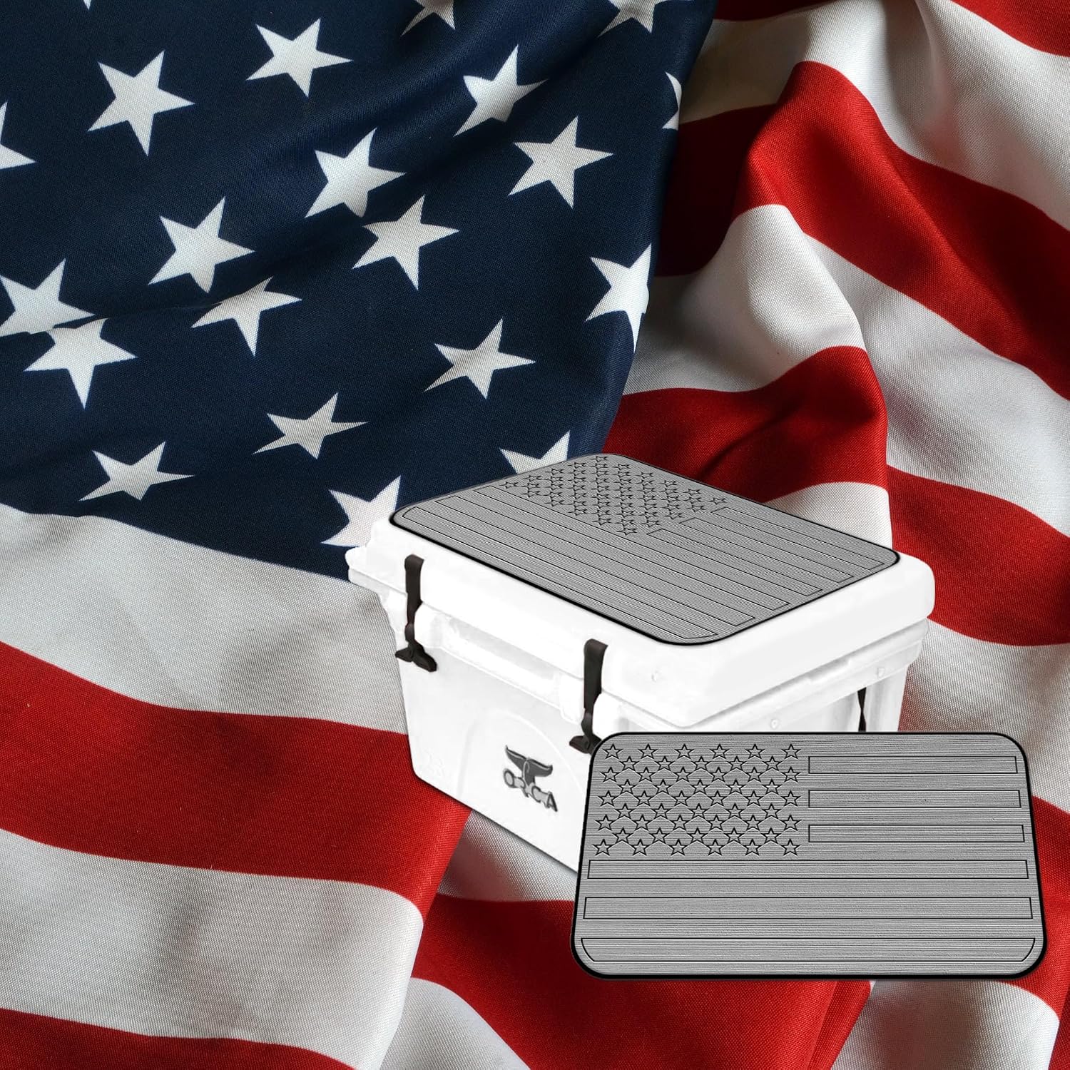 USATuff SeaDek EVA Mat Cooler Pad fits ORCA | Peel & Stick Application | Non Slip Comfort Accessories - US Flag Design (StormGray-Black)