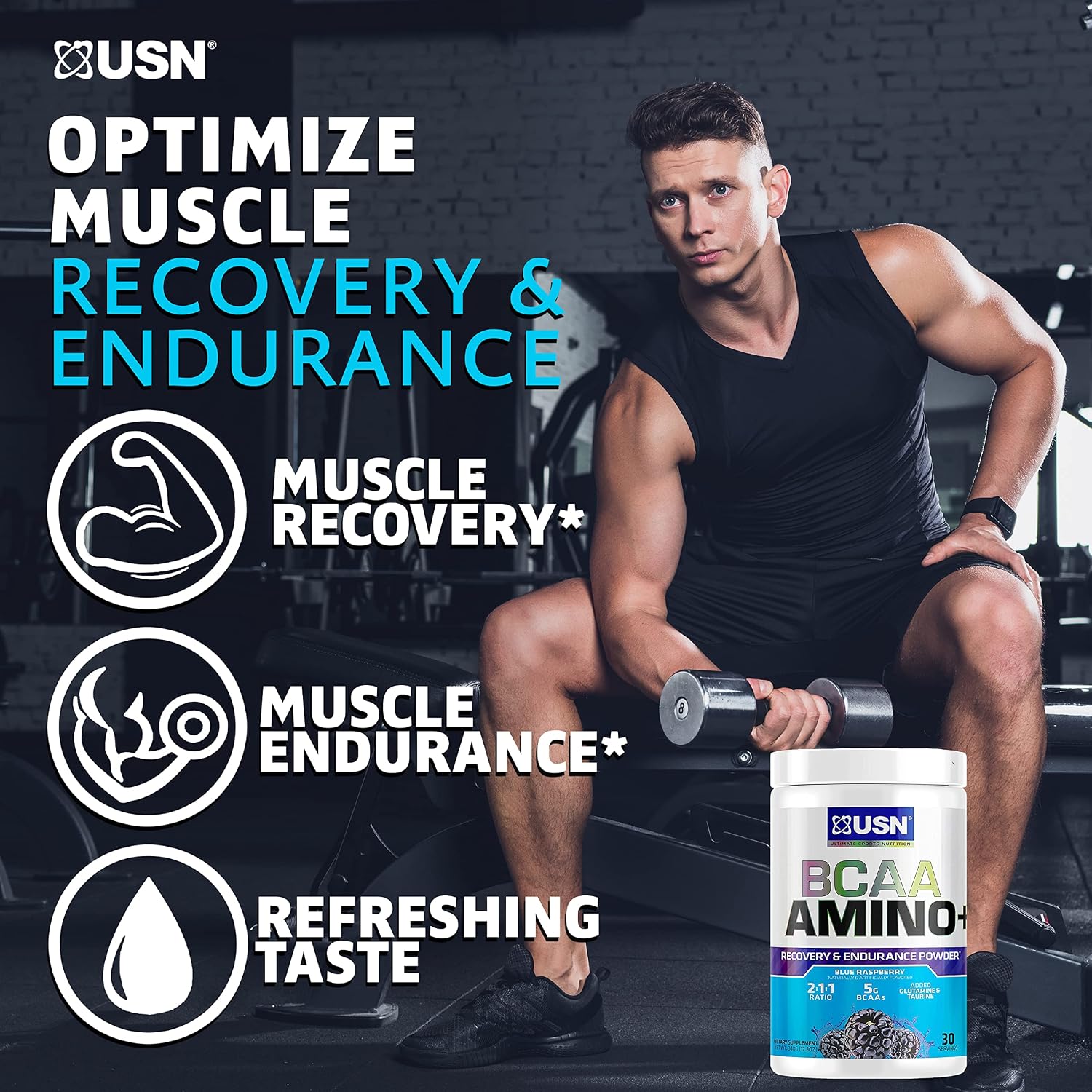 USN Supplements BCAA Amino + Supplement, Blue Raspberry