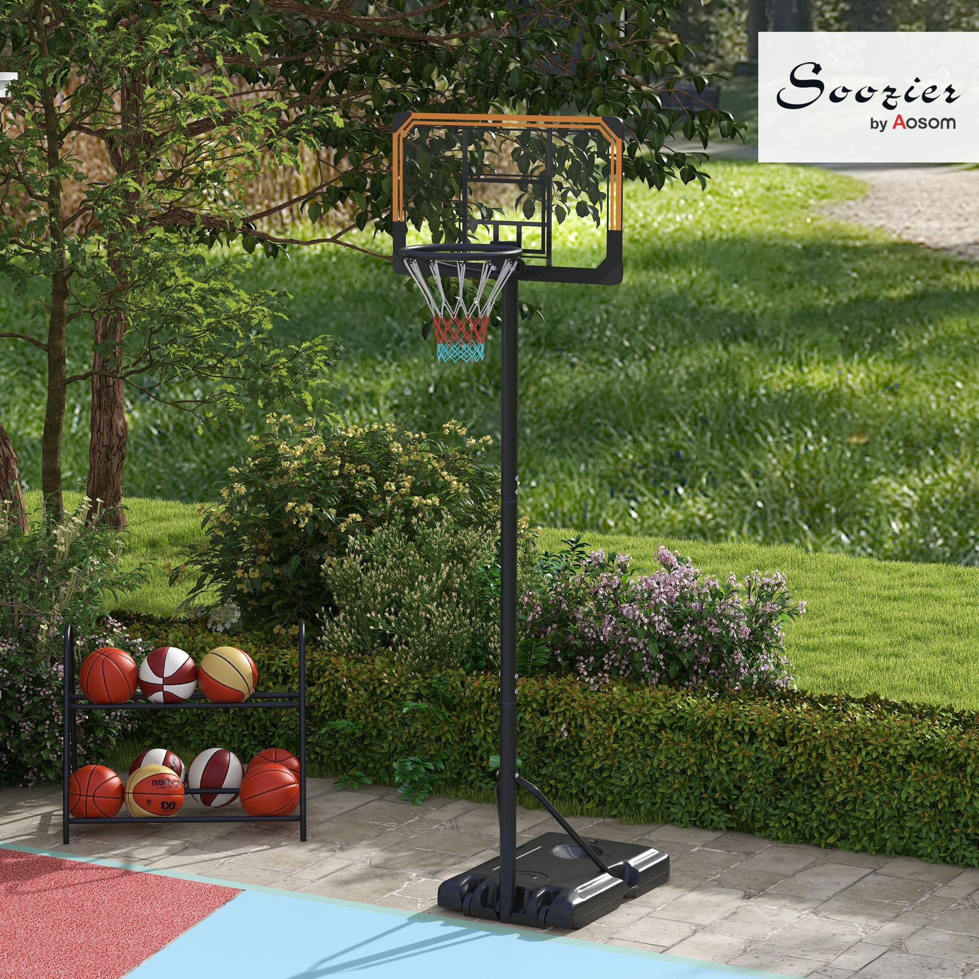 SPORTNOW Panier de Basket sur Pied, Hauteur réglable 235-264cm, Panier de Basket-Ball avec Base lestée, roulettes, Panneau arrière Solide, Noir