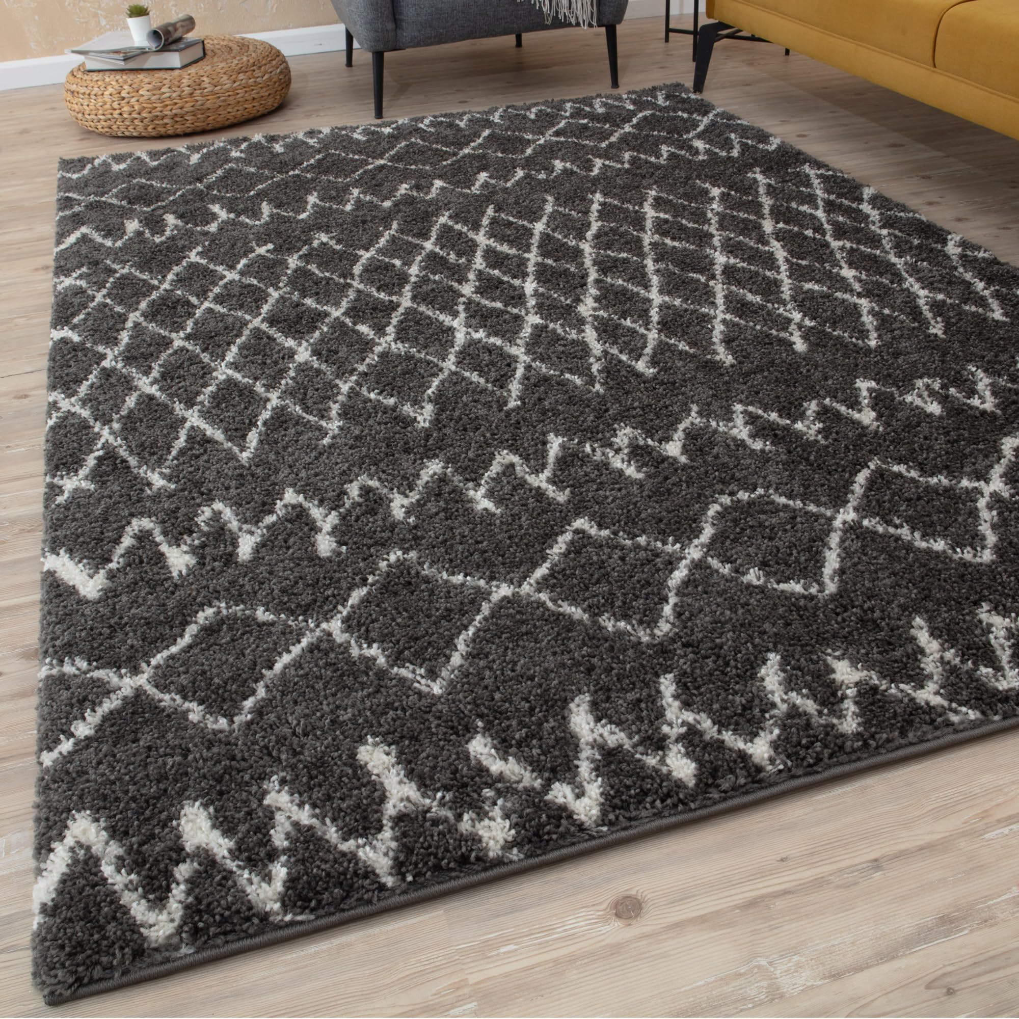 The Rugs Dark Grey Soft Tangier Shaggy Rugs & Runners Living Room | Size: 80Cm X 150Cm