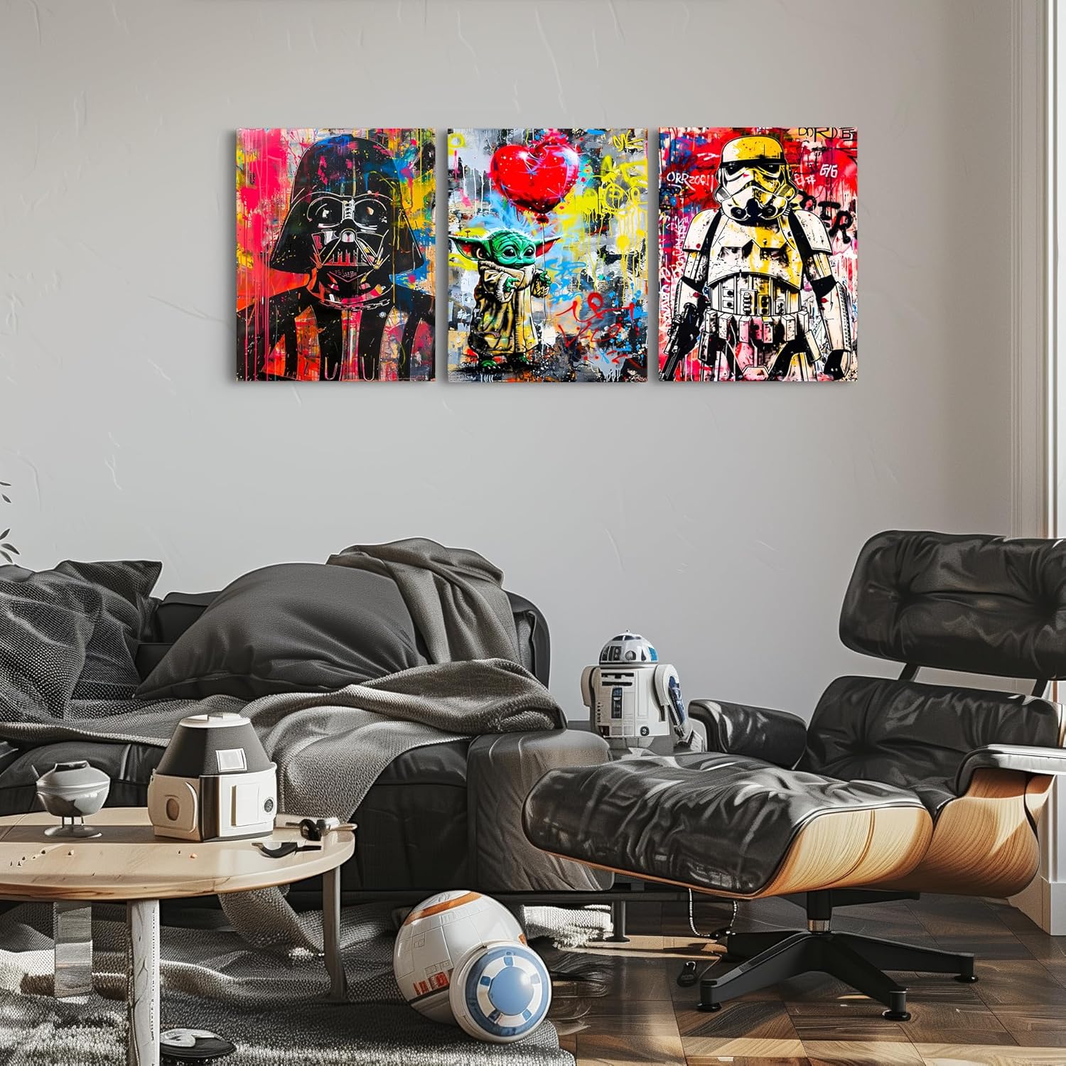 Star Wars Poster - Banksy Graffiti Wall Art, Star Wars Decor and Room Wall Art, Banksy Canvas Wall Art, Star Wars Home Decor, Darth Vader Yoda Stormtrooper Prints, Set of 3 Ready to Hang (12''x16'')