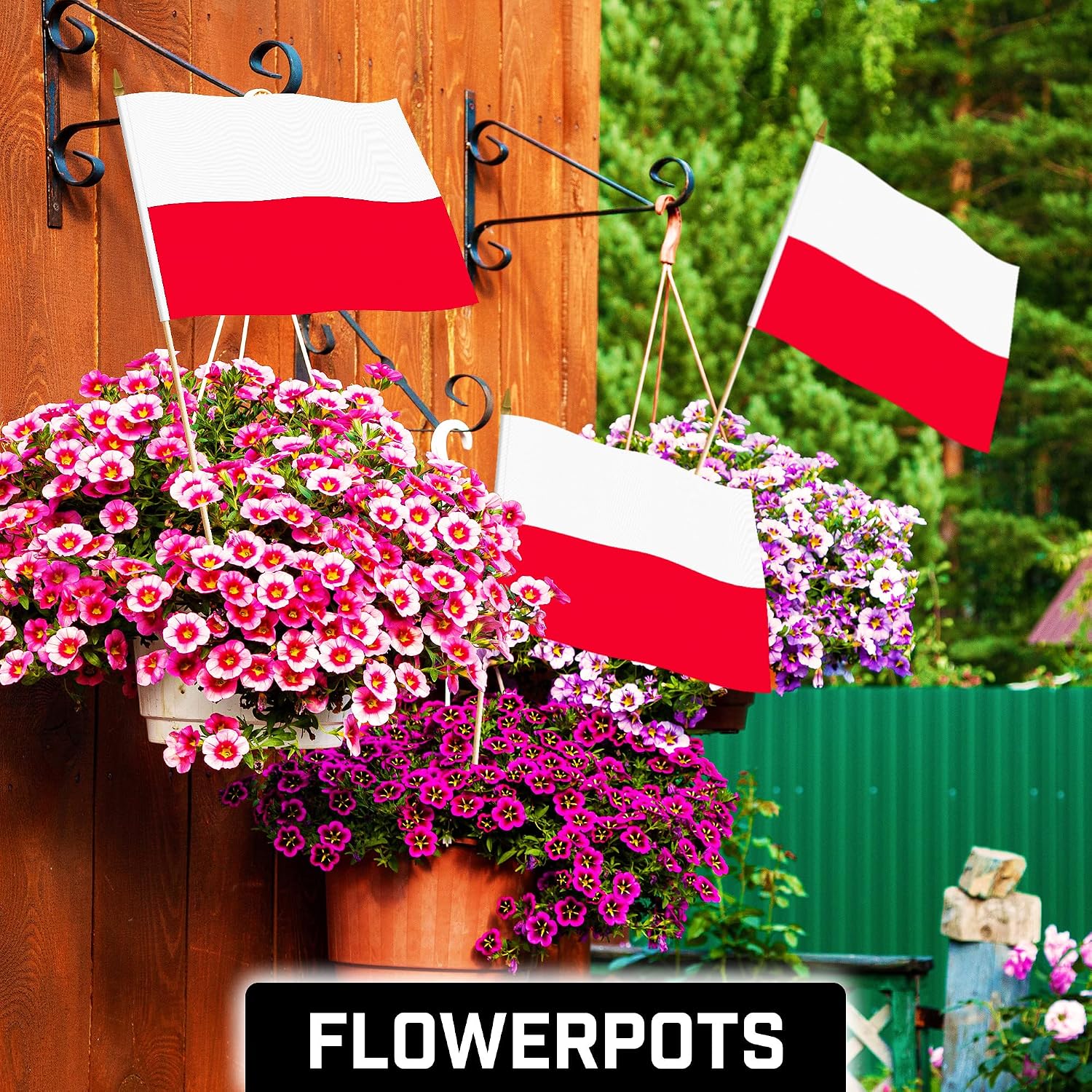 G128 24 Pack Handheld Poland Polish Stick Flags | 12x18 In | Printed 150D Polyester, Country Flag, Solid Wooden Stick, Spear Gold Tip