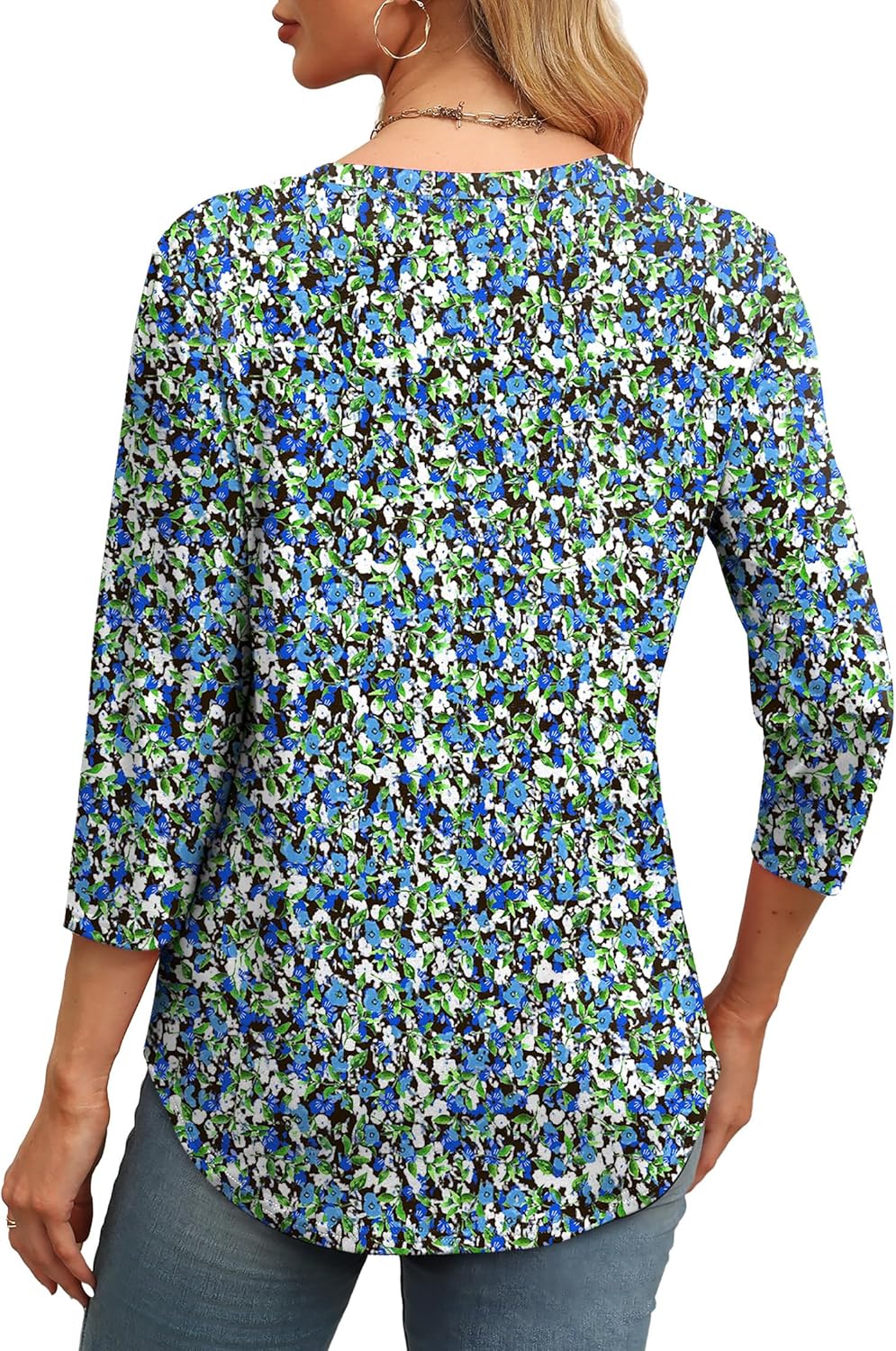 XIEERDUO 3/4 Length Sleeve Womens Tops Round Neck Casual Tunic Tops Basic Pleated Shirts Loose Fit 2026 - Image 4