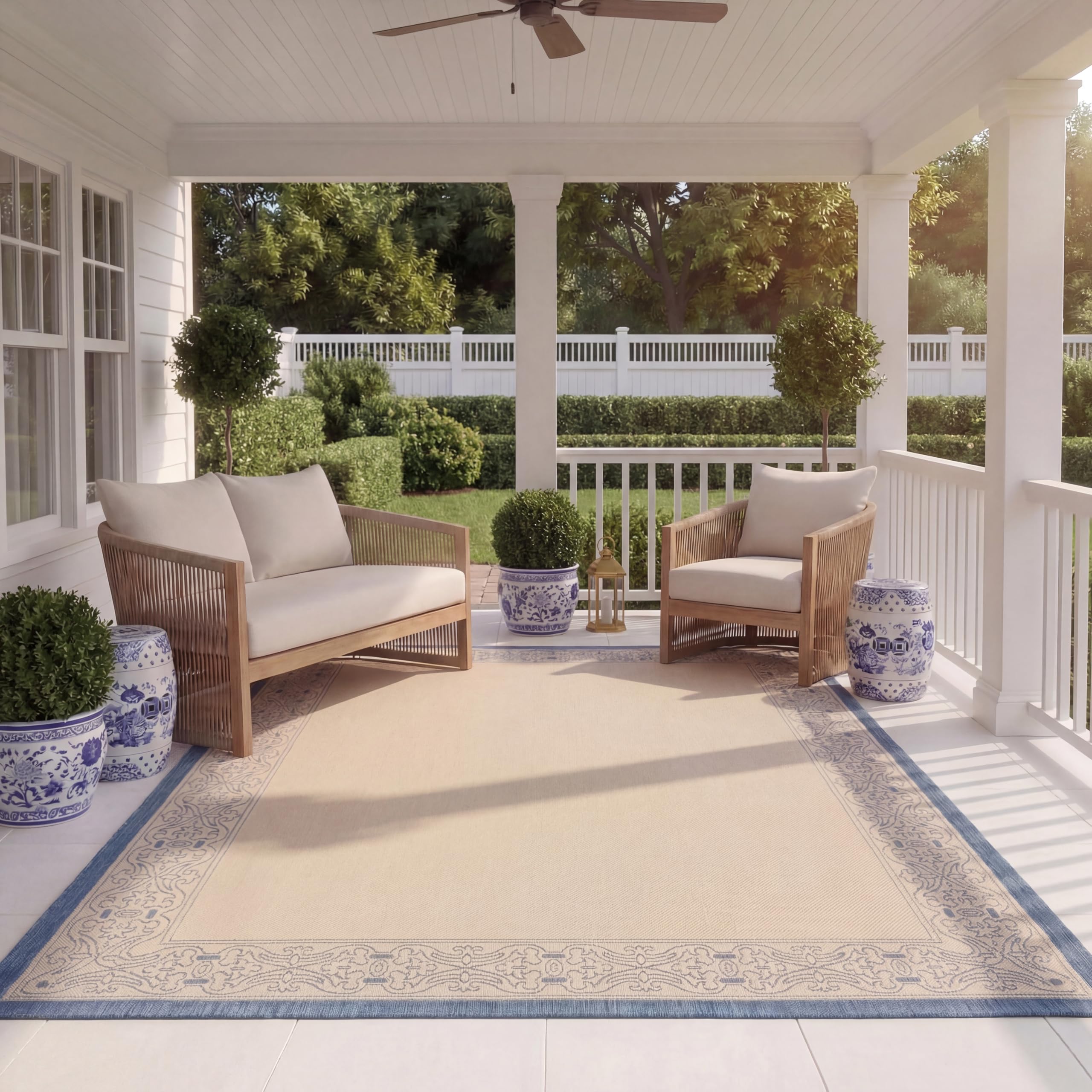 Amazon.com: SAFAVIEH Courtyard Collection 8' x 11' Natural / Blue