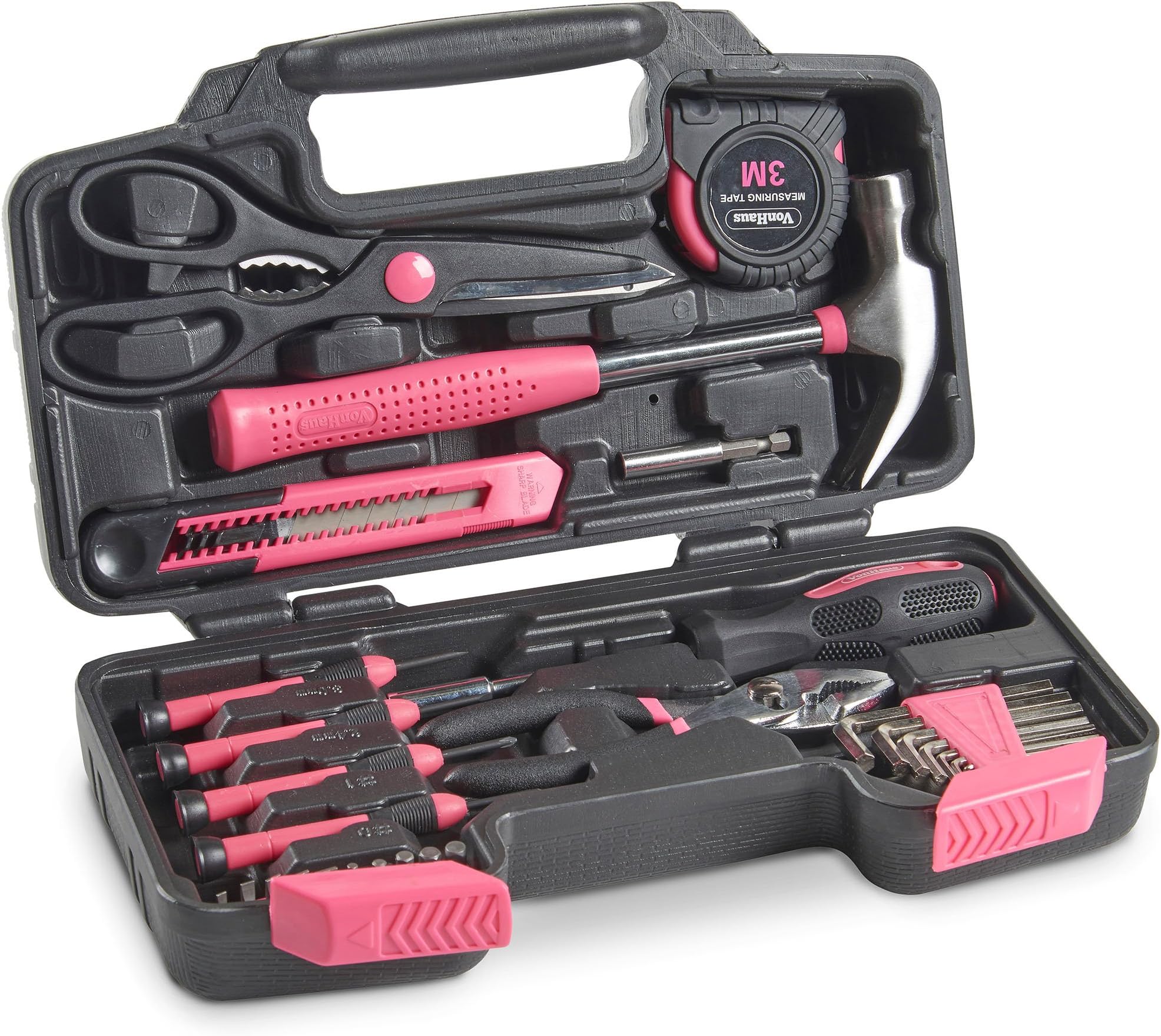 YTFGGY Pink 39 Piece General Tool Set - Home Hand Tool Kit with Plastic Toolbox Storage Case