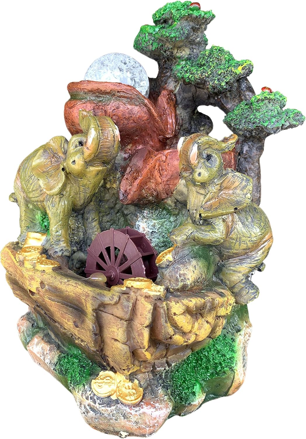 Elephants Water Fountain Led Light Indoor/Outdoor Water