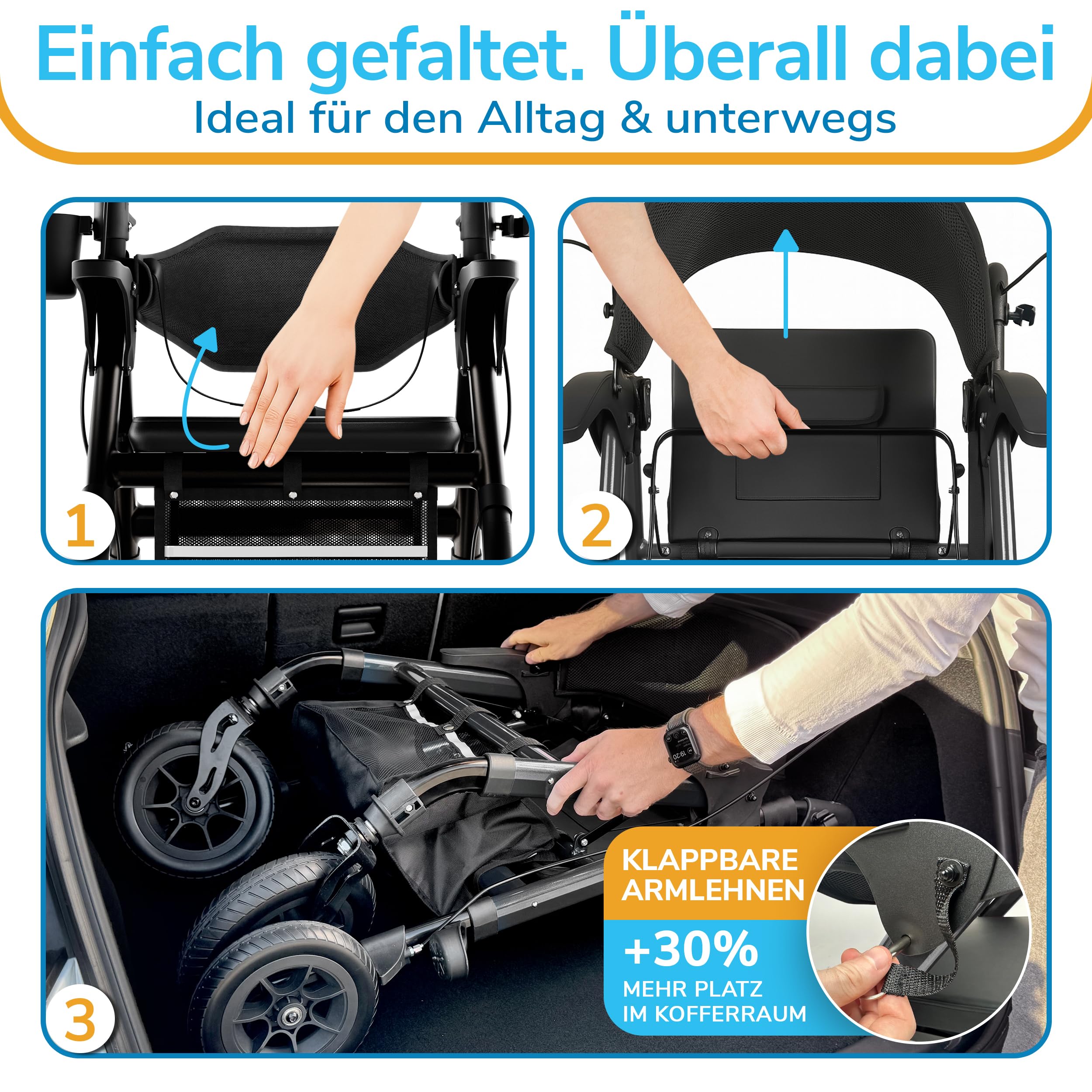 WALCORA 2 in 1 Rollstuhl Rollator Faltbar und Leicht mit Sitz – NEUHEIT 2026 – Gehhilfe für Senioren Outdoor & Indoor Wohnung – Klappbar Gummireifen Leichtgewicht Gehwagen Walker Wheelchair Kaufen