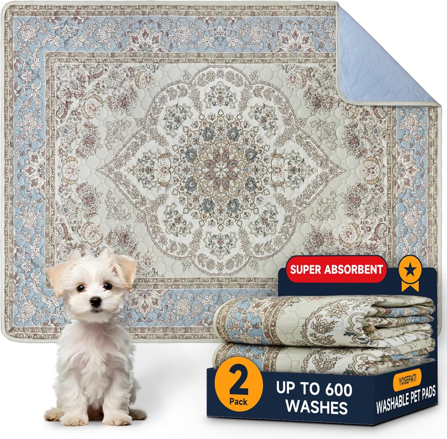 Washable Pee Pads for Dogs 2 Pack, Puppy Pads with Pheromones, 2026 Upgraded PuppyPad 36"x48" Super Absorbent Waterproof Pet Training Pads, Non-Slip Potty Pads for Crate,Floor,Sofa