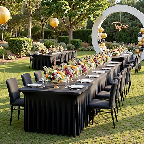 Miniatura 2 de Paquete de 4 manteles de elastano azul marino para mesa rectangular de 6 pies, sin arrugas, elásticos, ajustables para fiestas, bodas, cumpleaños,