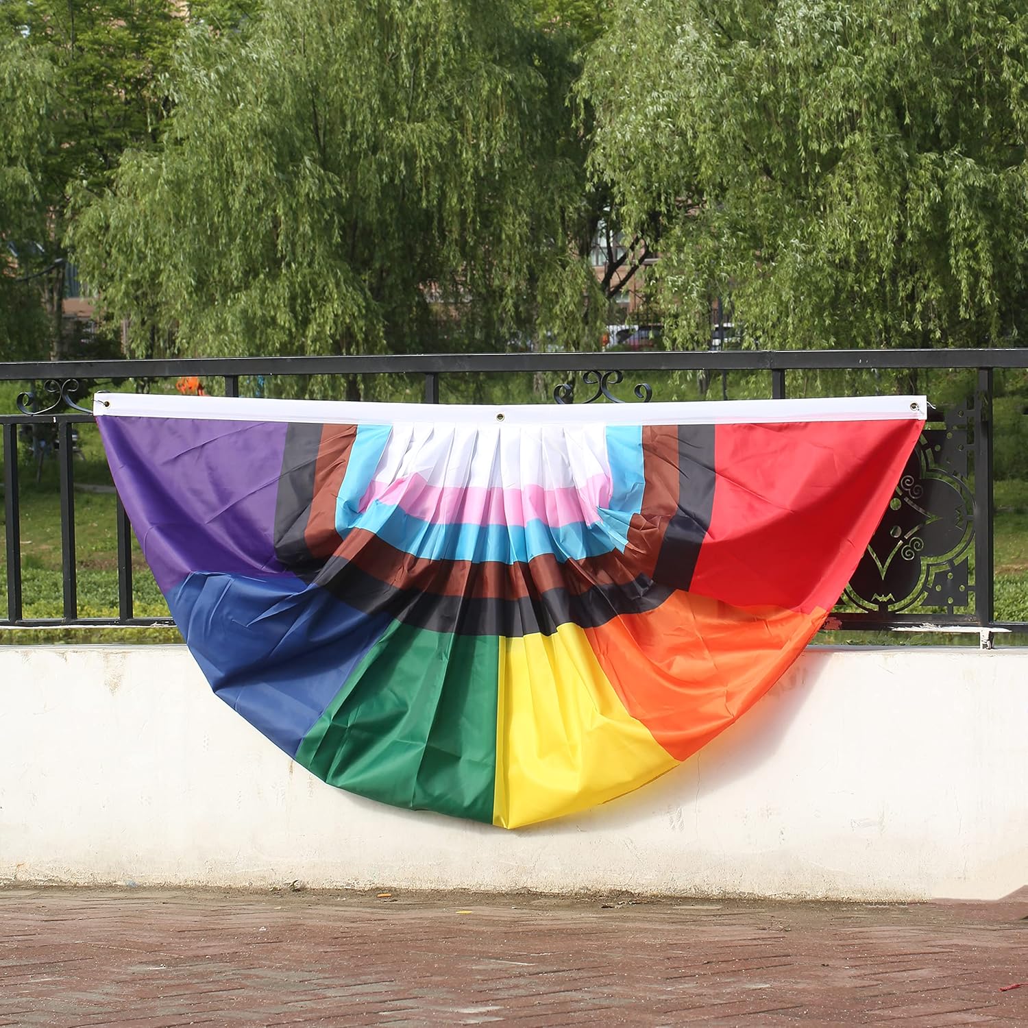 Progress Rainbow Pride Pleated Fan Flag Bunting 3 x 6 Ft Rainbow Pleated 2 Pcs Fan Flag Banner, Progress Half Flag Party Decorations Supplies For Parades,celebration,Festival.