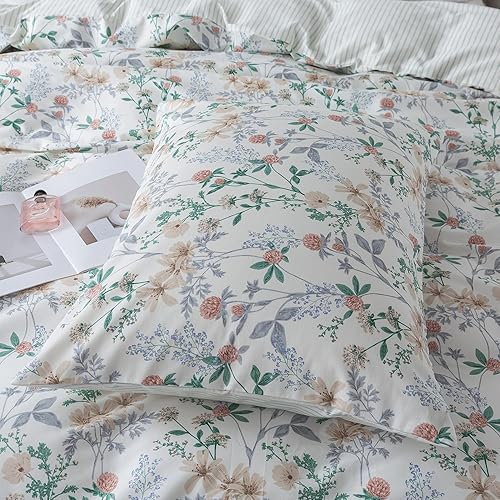 Miniatura 68 de HoneiLife - Juego de funda de edredón floral 100% algodón, 3 piezas, botánica, ropa de cama con cierre de cremallera y lazos en las esquinas