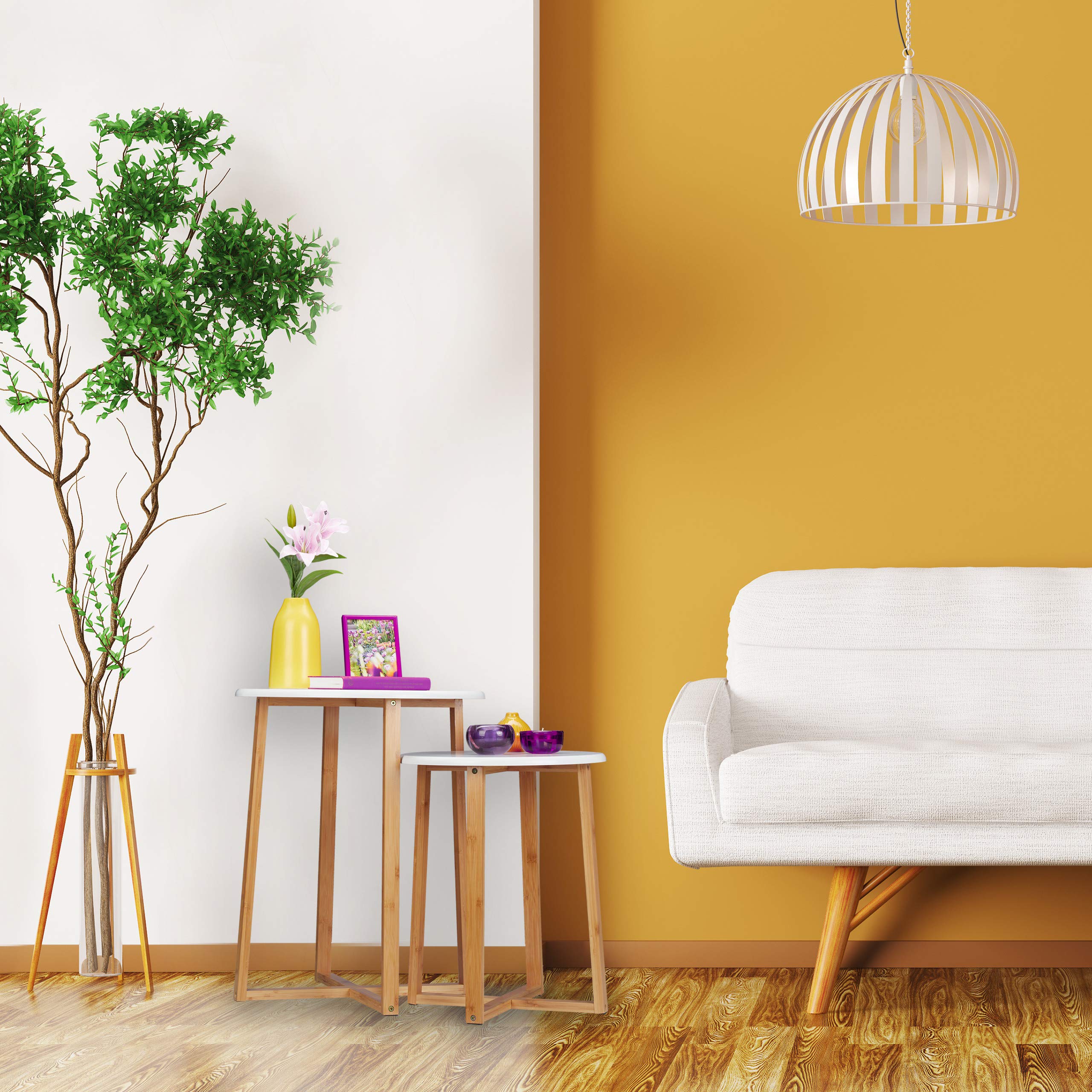 Relaxdays Tavolini da Salotto Rotondi, Set 2 Tavoli, H 48,5 e 60,5 cm, Design Moderno per Soggiorno, Naturale Bianco