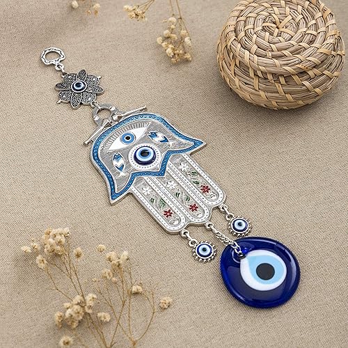 Miniatura 3 de Adorno colgante de pared de mano de madre Hamsa azul turco de Fátima contra el mal de ojo, amuleto de cuentas de nazar turco, regalo de amuleto de