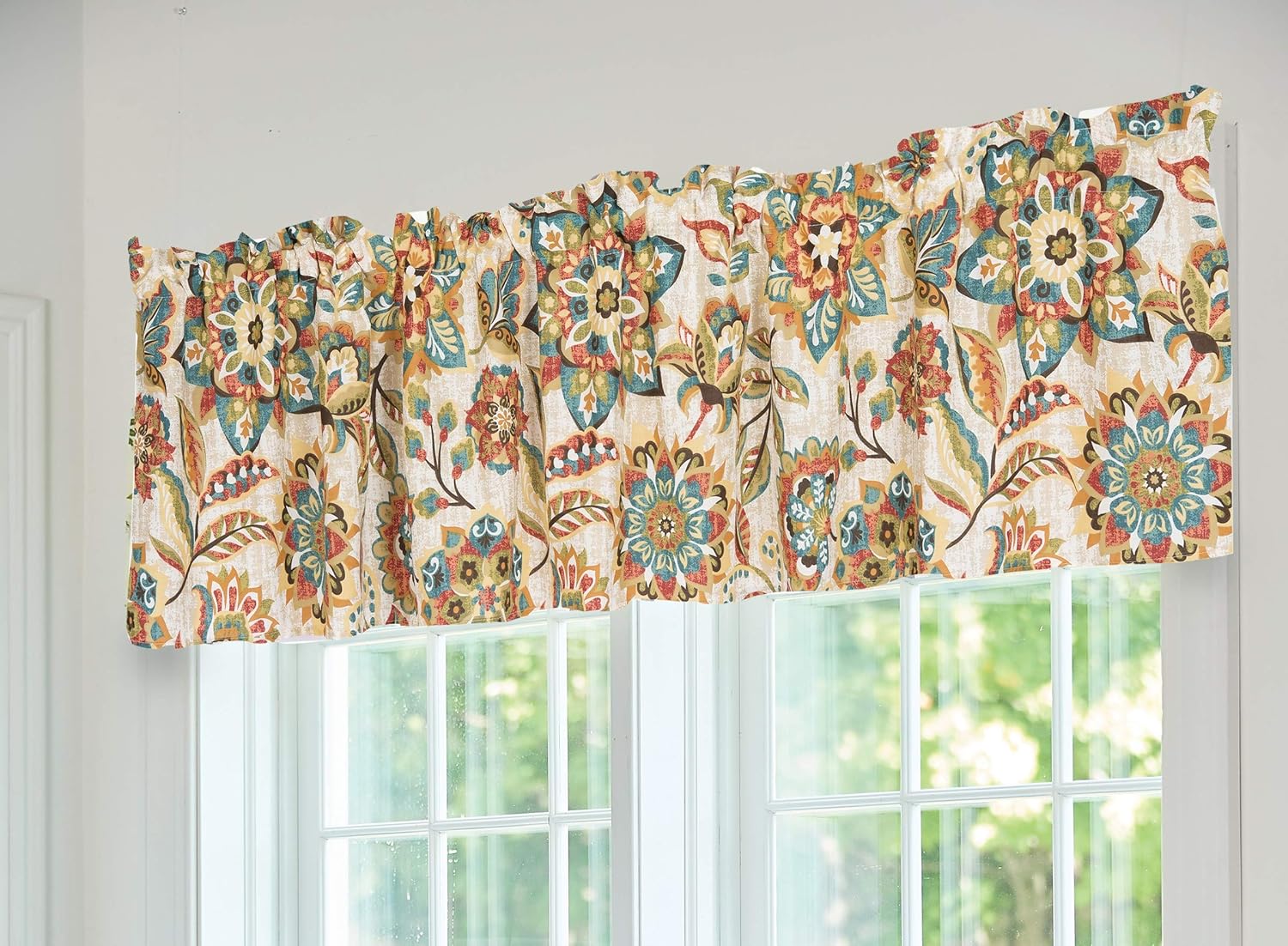 C&F Home Fiona Jacobean 100% Cotton Set of 2 Window Valance Curtains 16" x 72" Botanical Natural Floral Theme Home Kitchen Living Room Dining Dinner Bedroom Bathroom All Seasons Summer Fall Autumn