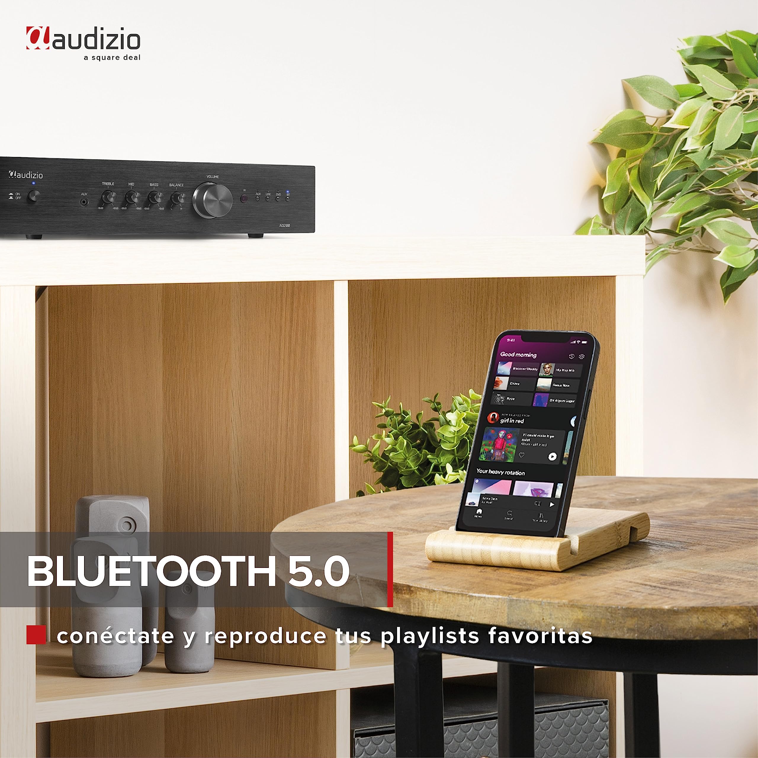 Audizio AD200B Amplificador estéreo Hi-Fi 2 x 200 vatios, Amplificador Bluetooth para Altavoces y Sistema Hi-Fi, Amplificador, Amplificador Hi-Fi, Amplificador de Audio con función Bluetooth, Negro