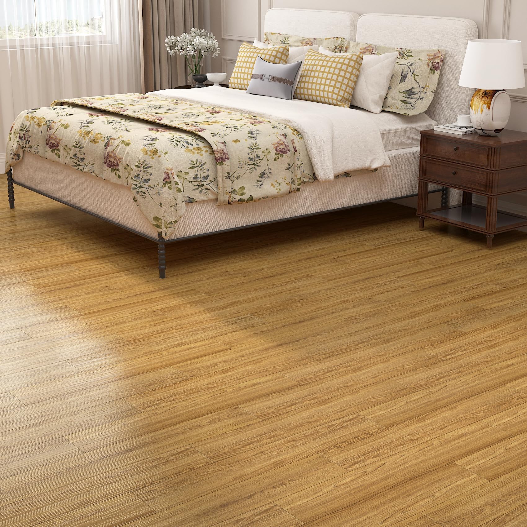 Decotalk Vinylboden Selbstklebend Holzoptik Bodenbelag Bad 90X15cm 17 Stück 2.3m² Dicke 1.66mm Wasserdichte PVC Bodenfliesen Braun Bodenaufkleber Leicht zu Verlegung Rutschfest für Wohnzimmer