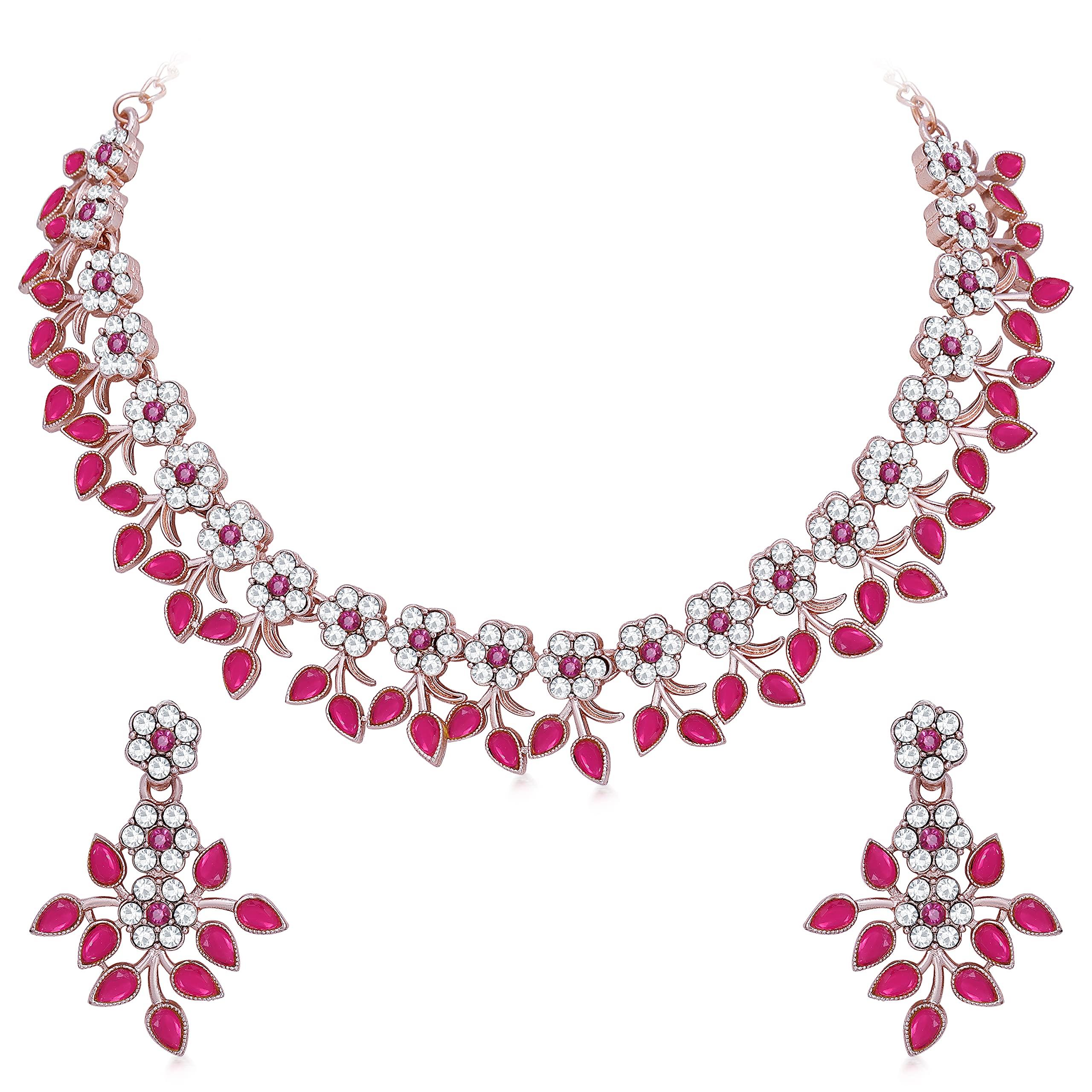 Shostopper by Sukkhi Magenta Kundan Studded Floral Rose Gold Plated Jewellery Set for Women (B0C4FK6BJP) Amazon Price History, Amazon Price Tracker
