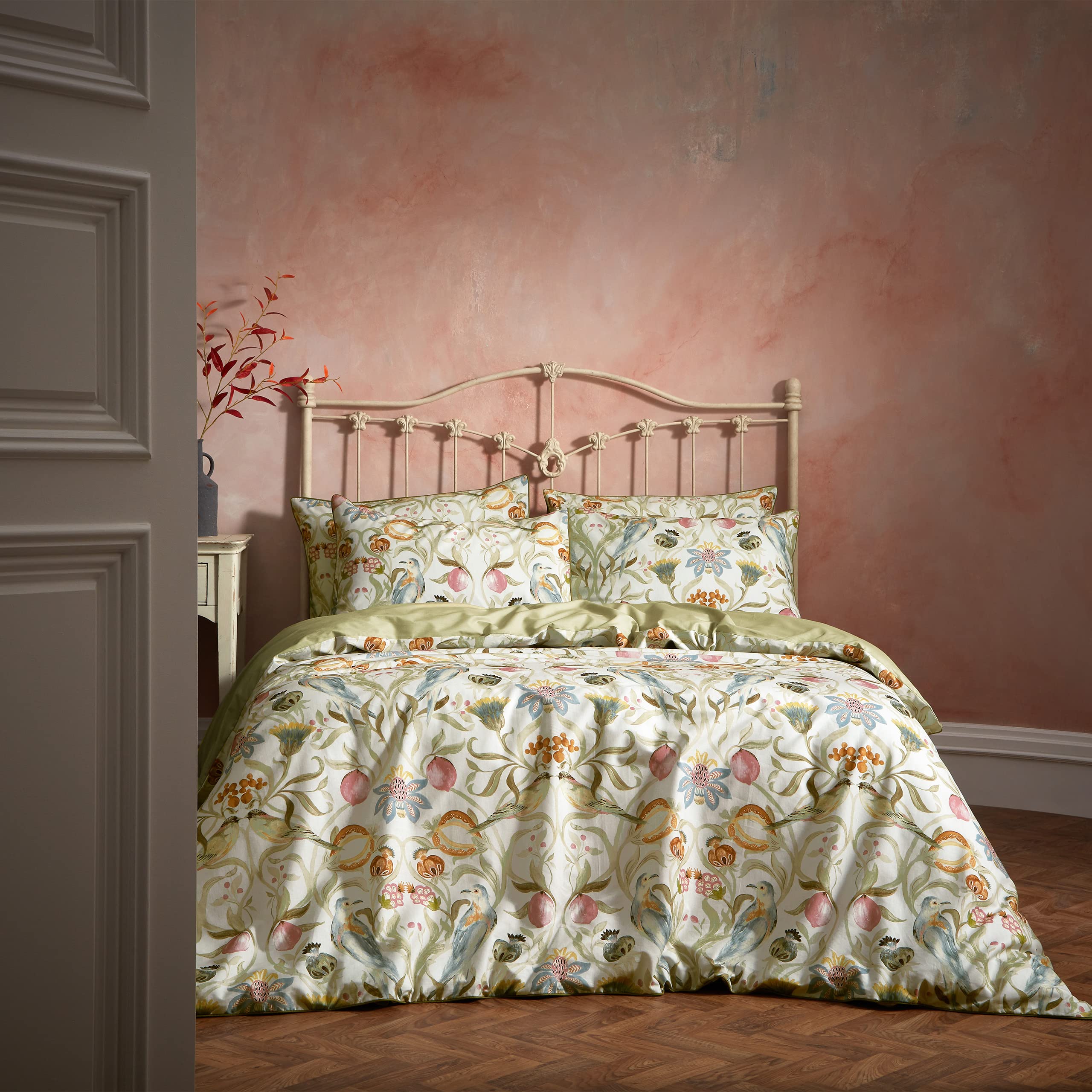 Edinburgh Weavers Liberty Floral Birds Luxury Cotton Duvet Set Beige Double