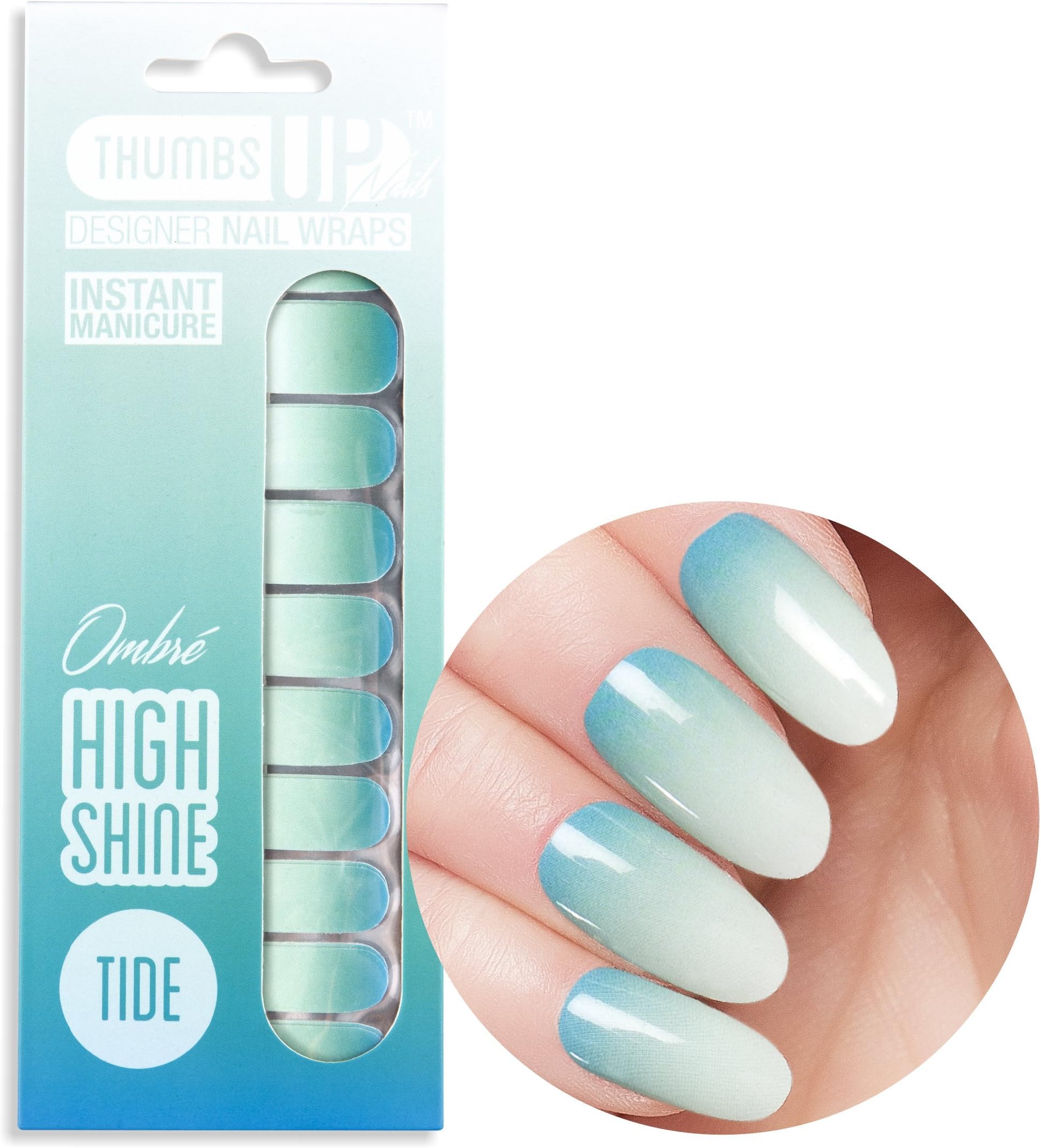 ThumbsUp Nails Tide Turquoise Ombre Nail Wraps/Self-adhesive/Nail Foil Polish Strips/Full Coverage Nail Art Stickers / 20 Wraps Per Pack