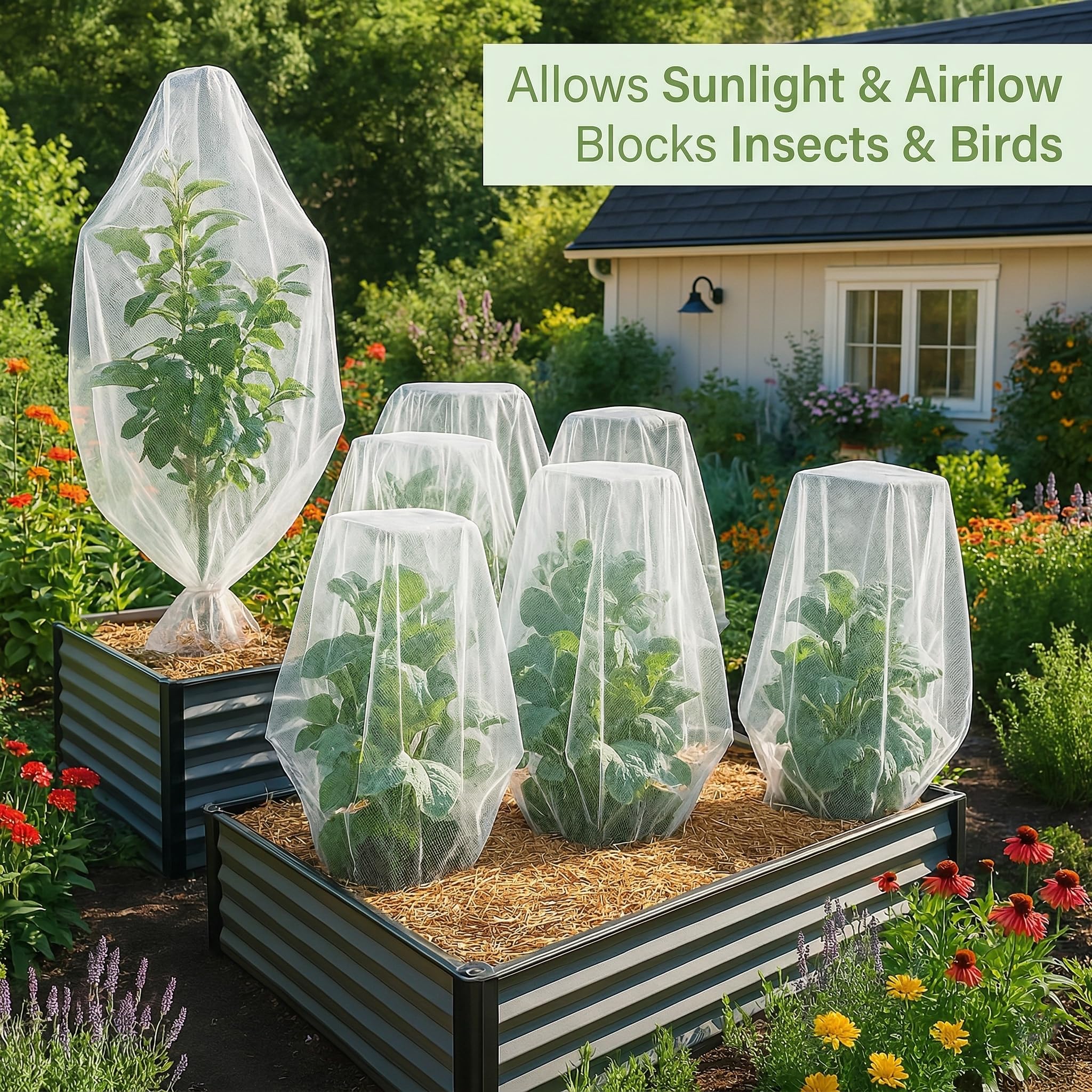 Rete Barriera per Insetti e Uccelli Con Coulisse 140x180CM in 4 Pezzi | Rete per Piante da Giardino di Diverse Dimensioni per la Protezione di Frutta, Mirtilli, Pomodori e Verdura